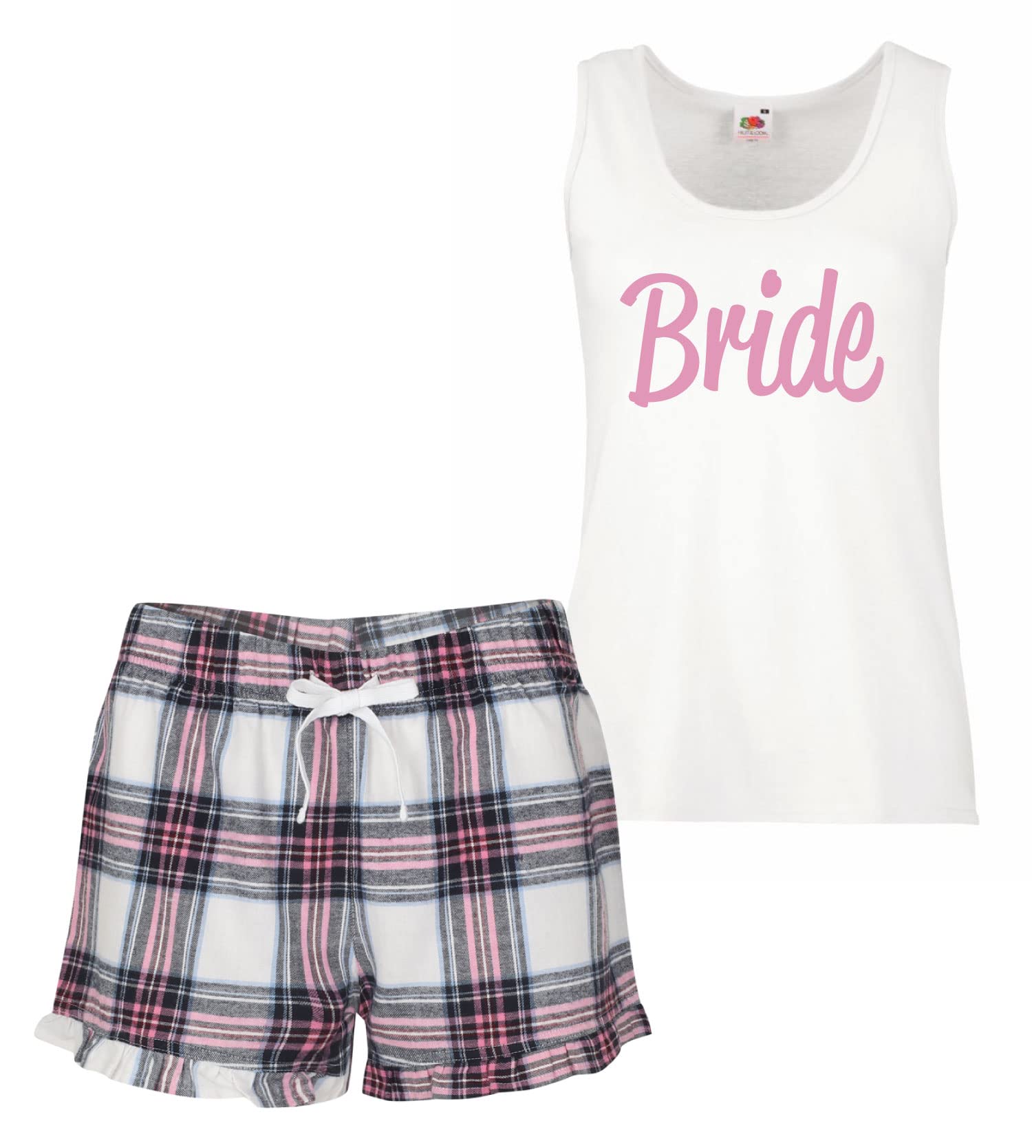 60 Second Makeover Women's Pink Limited Bride Pyjama Set Tartan Frill Wedding Hen Party