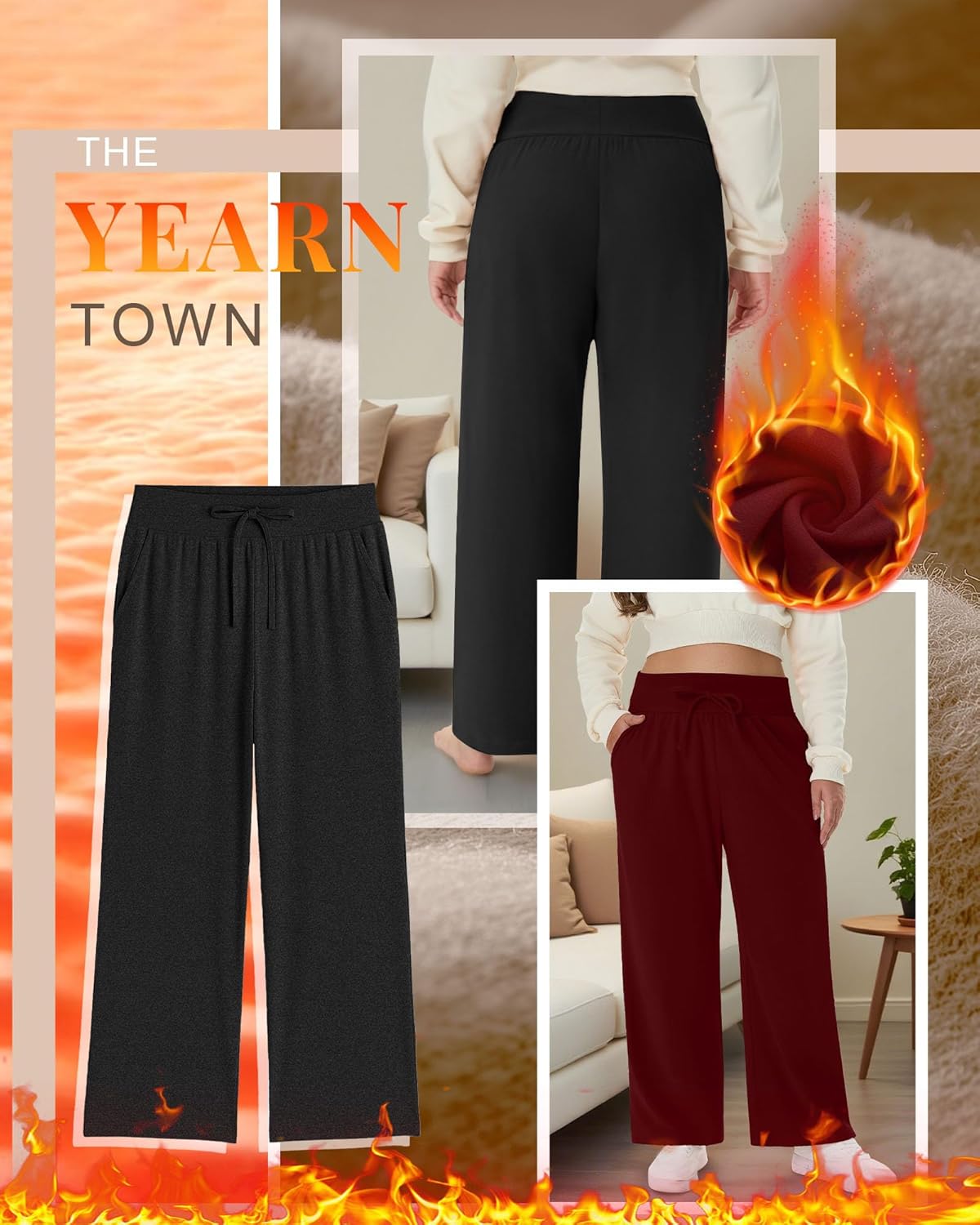 4 Pack Women's Fleece Lined Plus Size Sweatpants Wide Leg Lounge Pants Baggy Thermal Athletic Pants - Image 5