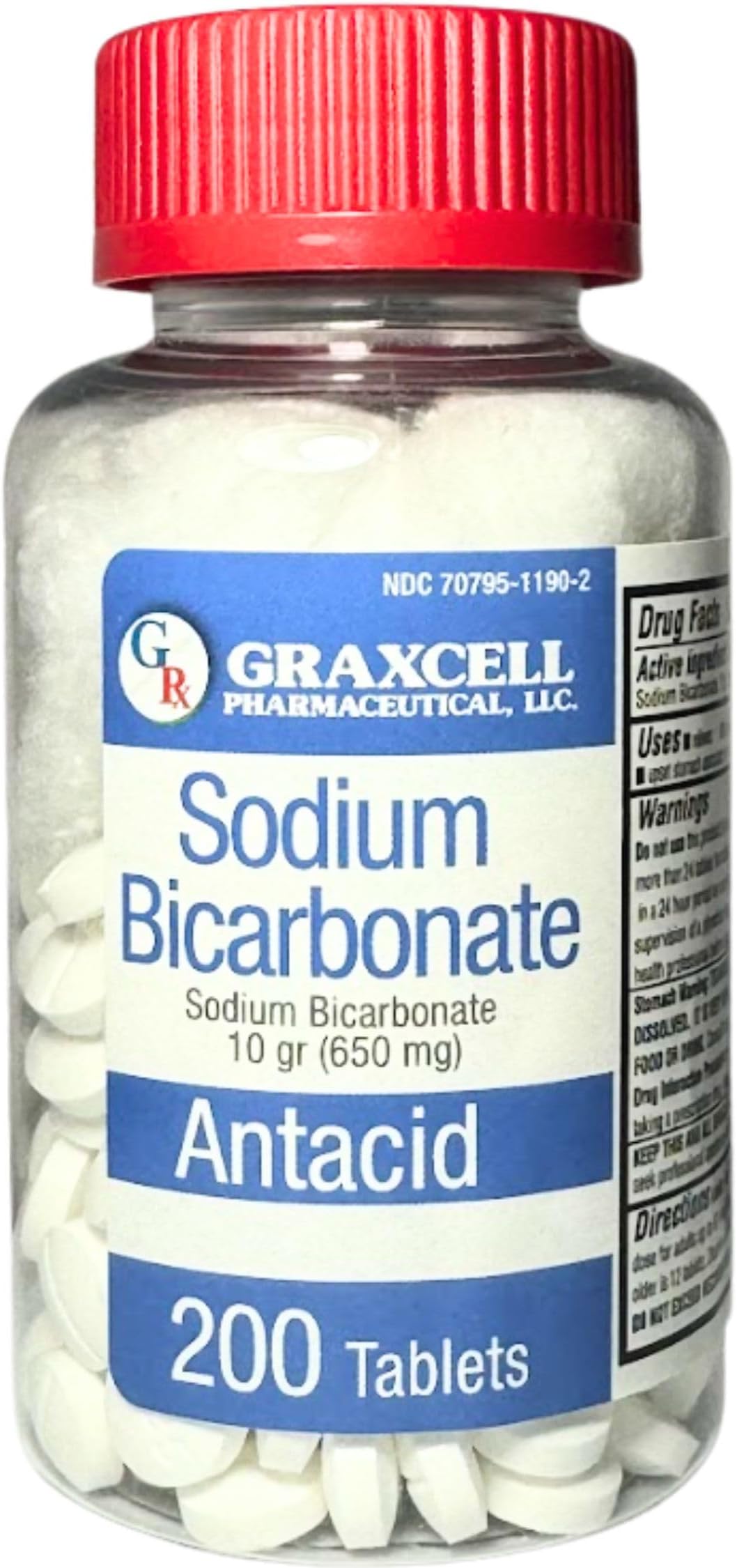 Sodium Bicarbonate Tablets |USP 650mg (10 Grains) |Relief of Acid Indigestion, Heartburn, Sour Stomach & Upset Stomach | Kidney Health | 200 Count
