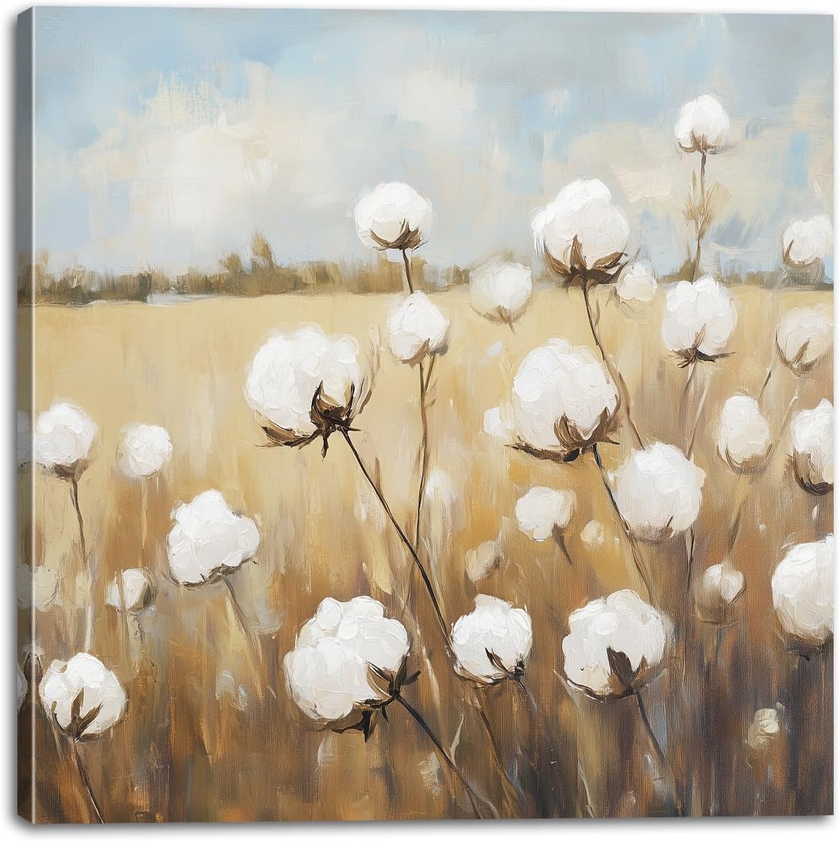 Rustic Farmhouse Wall Art Cotton Flower Canvas Prints Country Floral Pictures Wall Decor Botanical Paintings for Living Room Bedroom Kitchen Bathroom Decor Framed(Farm-1,12L x 12W)