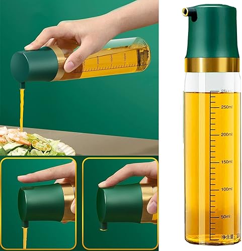 Botella dispensadora de aceite de oliva con tapa automática y tapón automático, 10 onzas, con tapa y tapón automático, boquilla antigoteo, mango