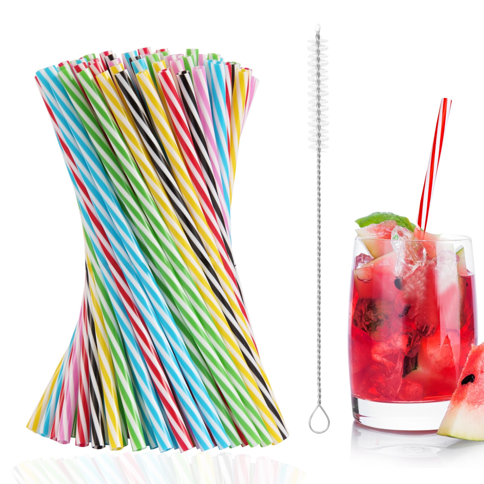 80 Stück Wiederverwendbare Strohhalme, Verdickte Strohhalme Plastik, Trinkhalme Plastik mit Strohhalmbürste für Smoothies, Saft, Heißgetränk, Cocktail (0,28 Zoll Durchmesser, 9,06 Zoll lang)
