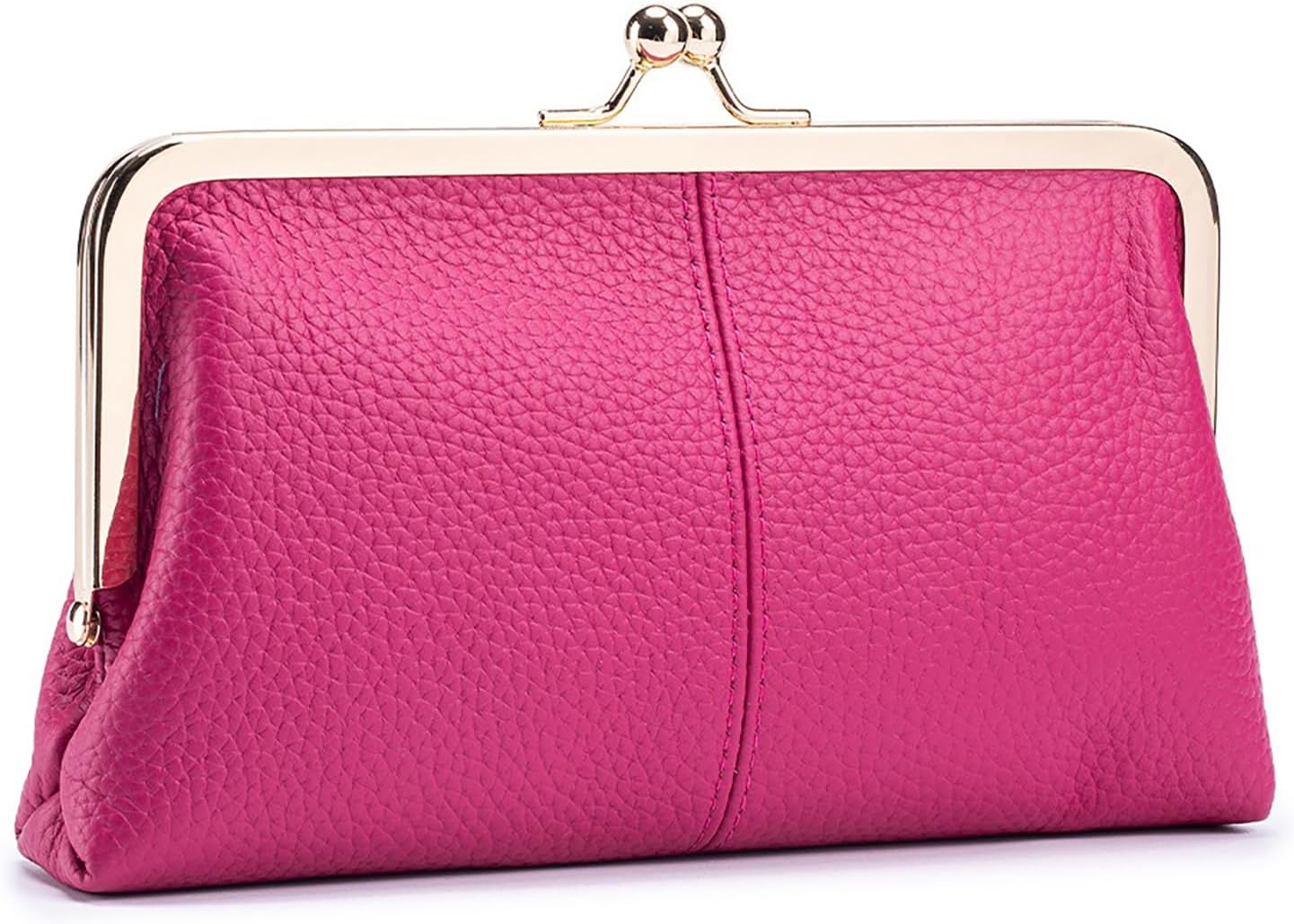 mpeak filters Vintage Kiss Lock Wallet for Women, Genuine Leather Multi-card Slots Card Holder Clutch Purse Travel Wallet (Rose Violet)