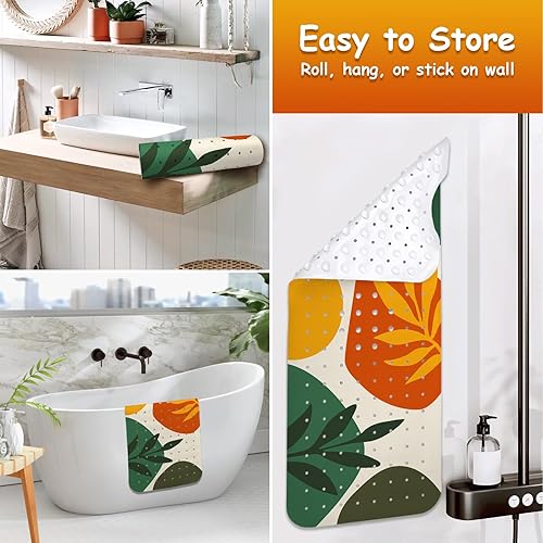 Miniatura 5 de Tapete de bañera antideslizante, tapete de baño bohemio para bañera, tapete de ducha extra largo con ventosas y agujeros de drenaje para niños