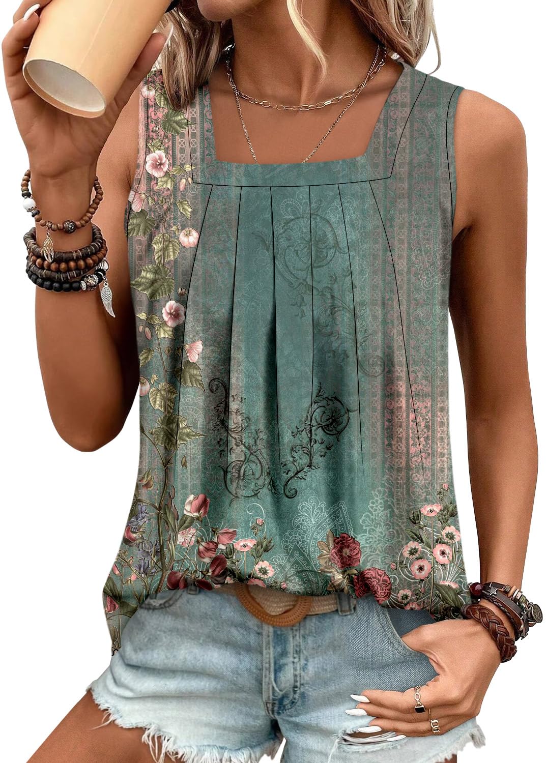 BETTE BOUTIK Womens Tank Tops Pleated Sleeveless Blouse Short Sleeve Tops Basic Shirts S-3XL