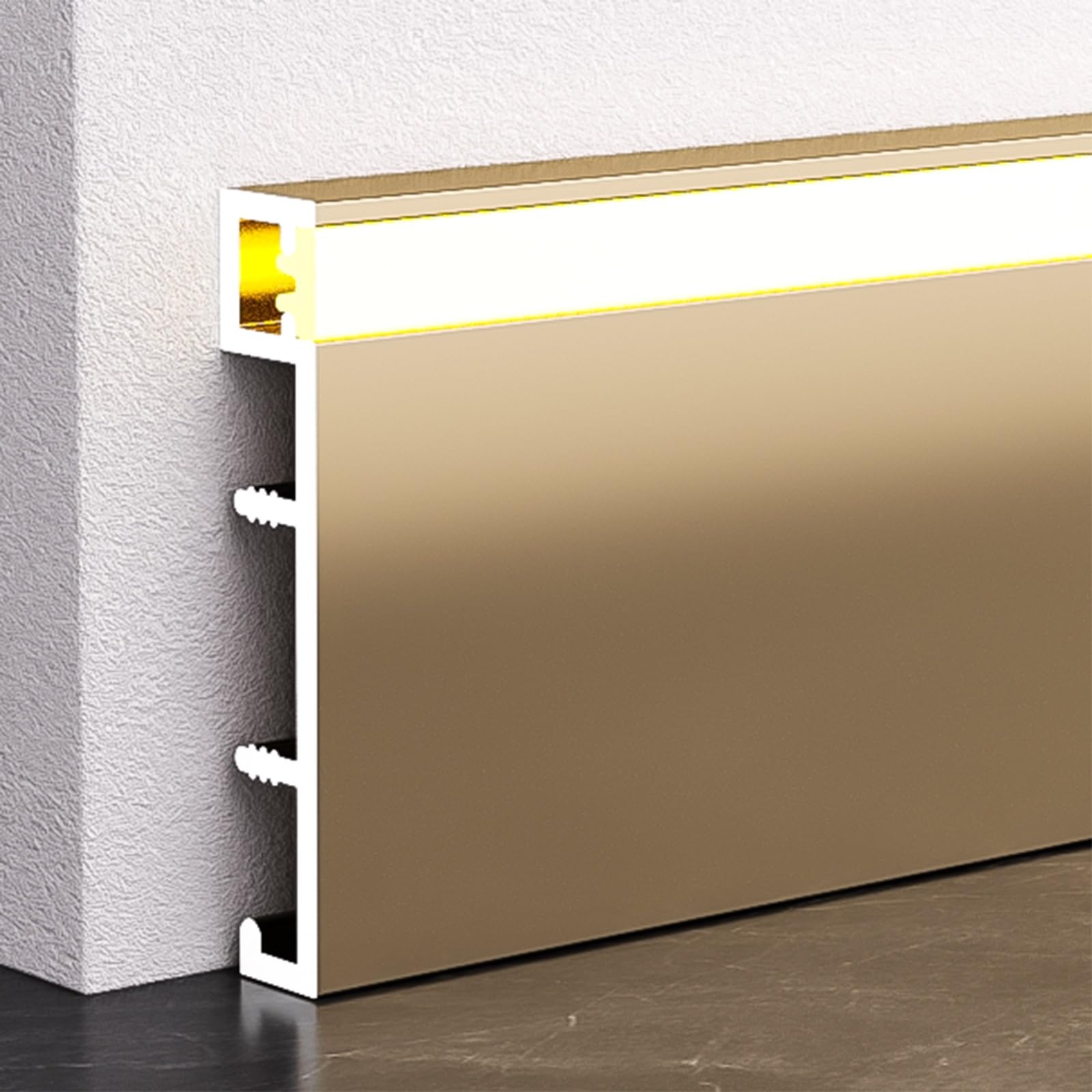 Led Skirting Baseboard 3in x 3 6 10 13 16 20 23 26 30 33 Ft, Aluminum Skirting Board Indirect Lighting Crown Molding/Wall Base, Surface-Mounted(Gold,L 9M/29.5fT)