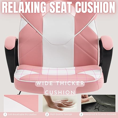 Miniatura 7 de Silla ergonómica para computadora y juegos, estilo de carreras, ejecutiva, para oficina en casa, de cuero sintético, para adultos, adolescentes,