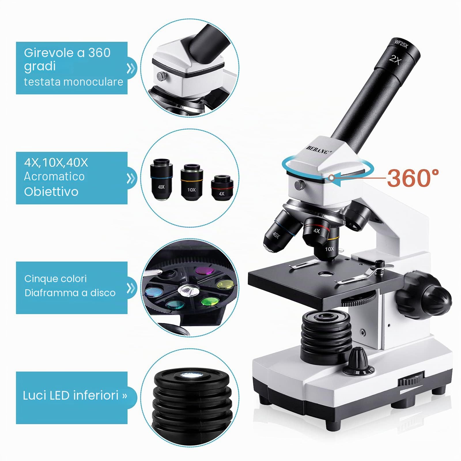 100X-2000X Microscopio Kit per Bambini Adulti: Microscopio per Scienza | Professionale Monoculare Microscopio Set per Studenti Principianti Scuola Laboratorio Casa Biologia Scienza Esperimenti