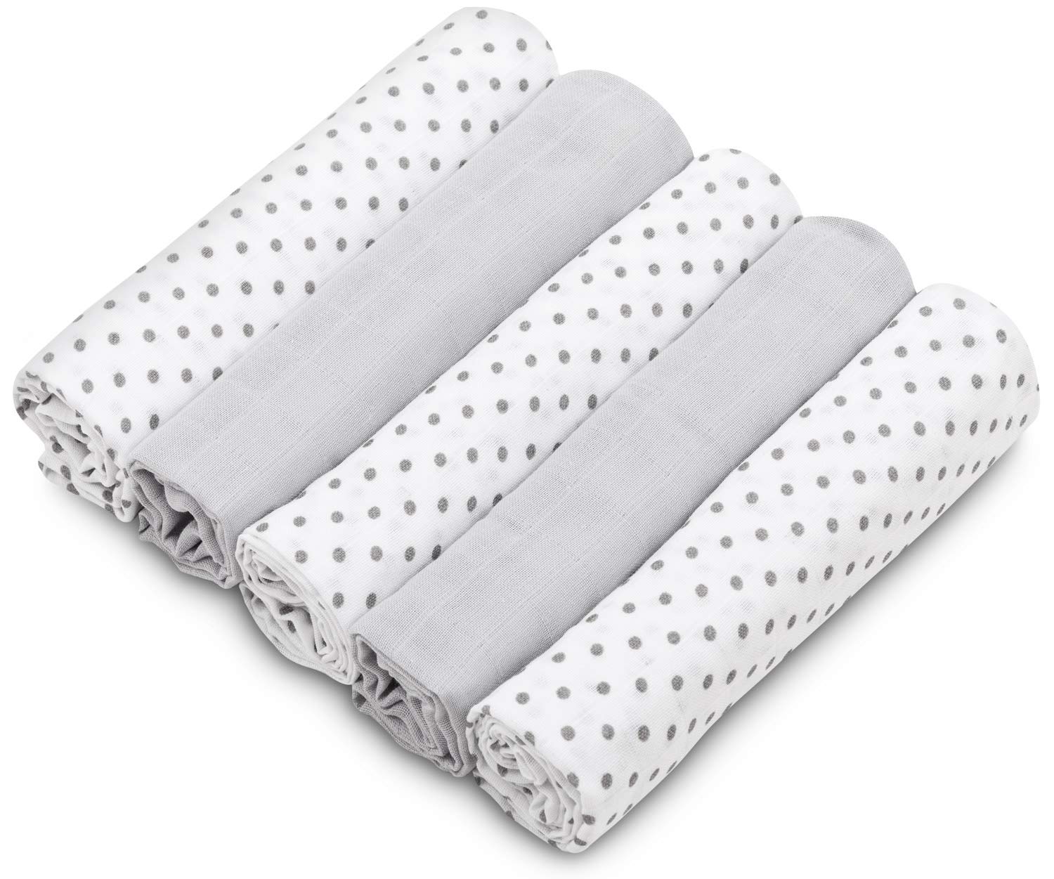 Bellochi Juego de 5 Muselina Bebe Gasas para Bebes - Paños Multifuncional para Bebes - 100% Muselinas Bebe Algodón Natural con Certificado TUV - 60x80 cm - Dotty