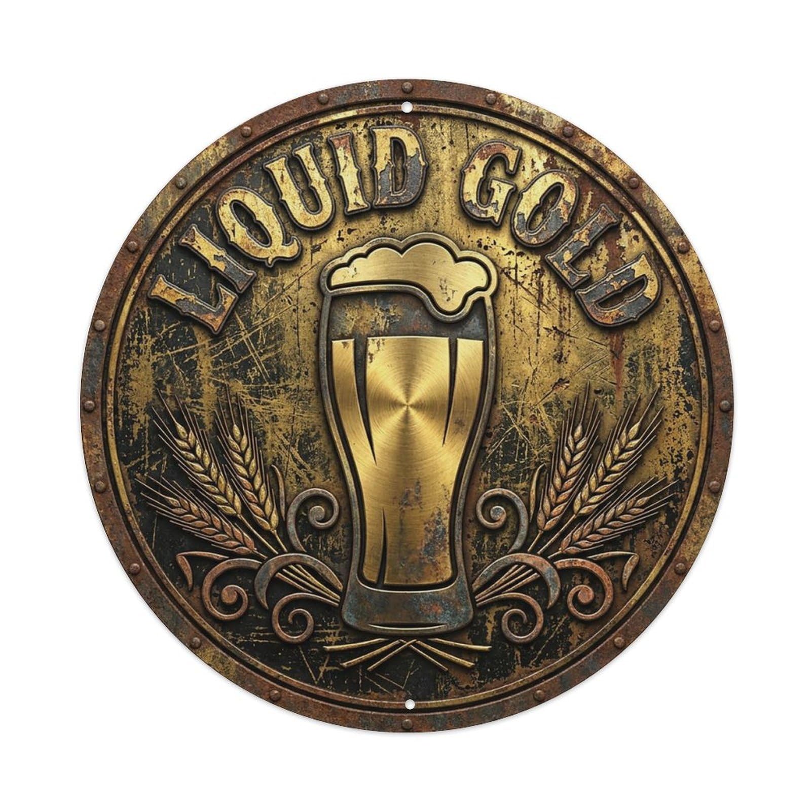Vintage Beer Tavern Liquid Gold Retro Bar for Pub Vintage Metal Tin Sign Plaque Wall Decor for Cafe, Club Bar, Office, Garden Metal Poster 8x8Inch