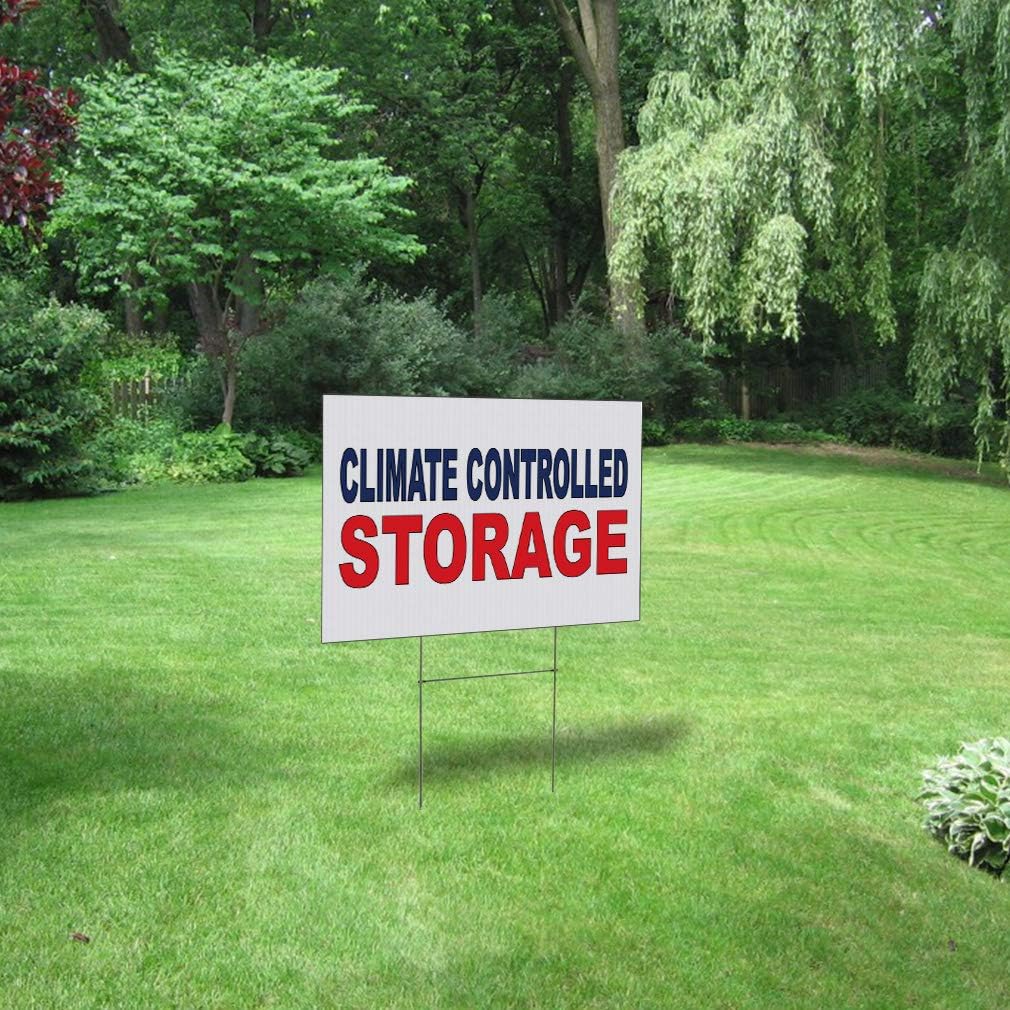 Fastasticdeals Weatherproof Yard Sign Climate Controlled Storage Blue Red Lawn Garden 24x18 Inches 2 Sides Print
