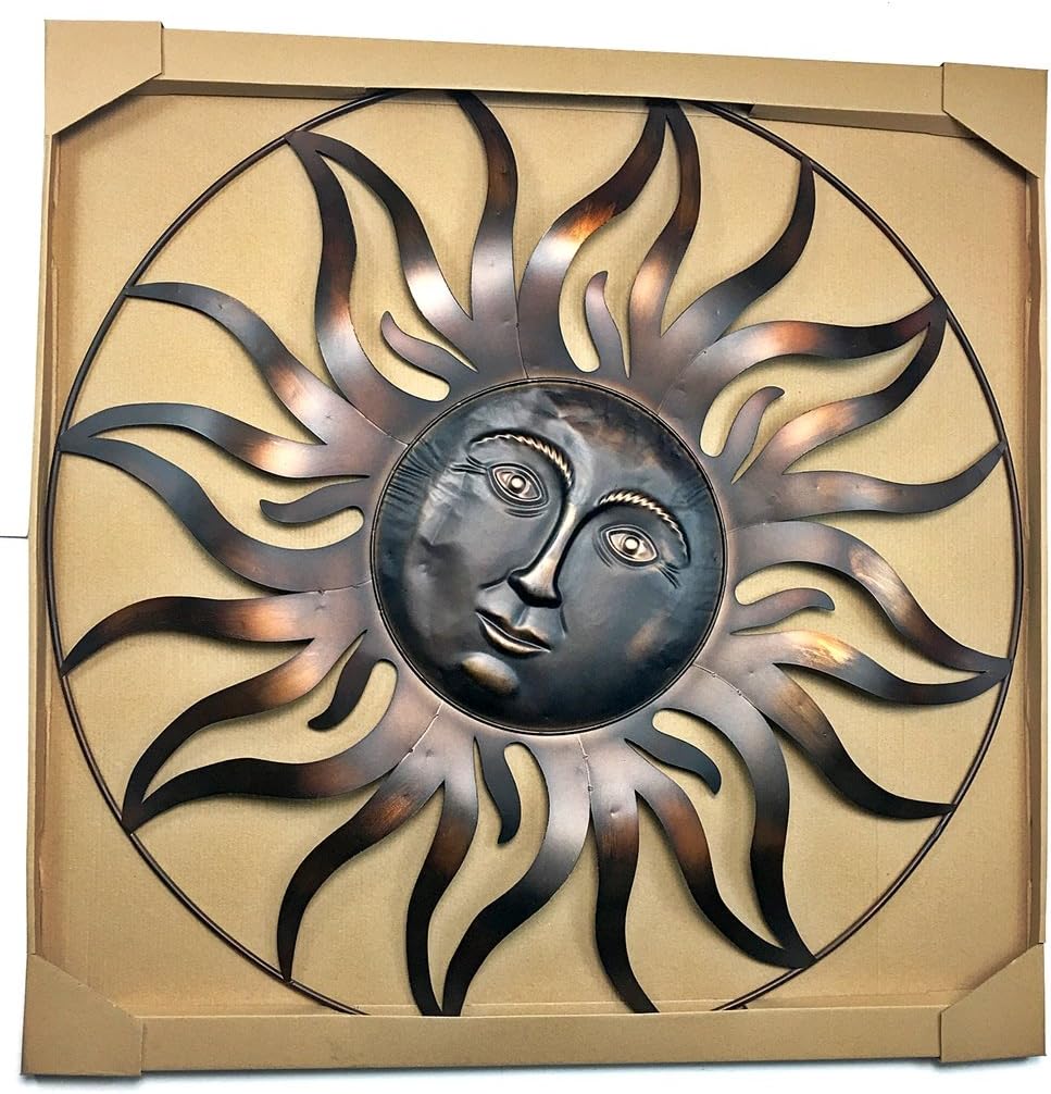 Bellaa 20018 Large Sun Metal Wall Art Sculpture Indoor Living Room Outdoor Garden Patio Farmhouse Home Decor Hanging Retro Rustic Statue Figurine