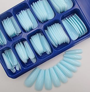 100pc Colored Coffin Press on Nails Glossy Light Blue Ballerina Shape Long Coffin False Fake Artificial Acrylic Nail Tips Women Girls Manicure Decor (Baby Blue)