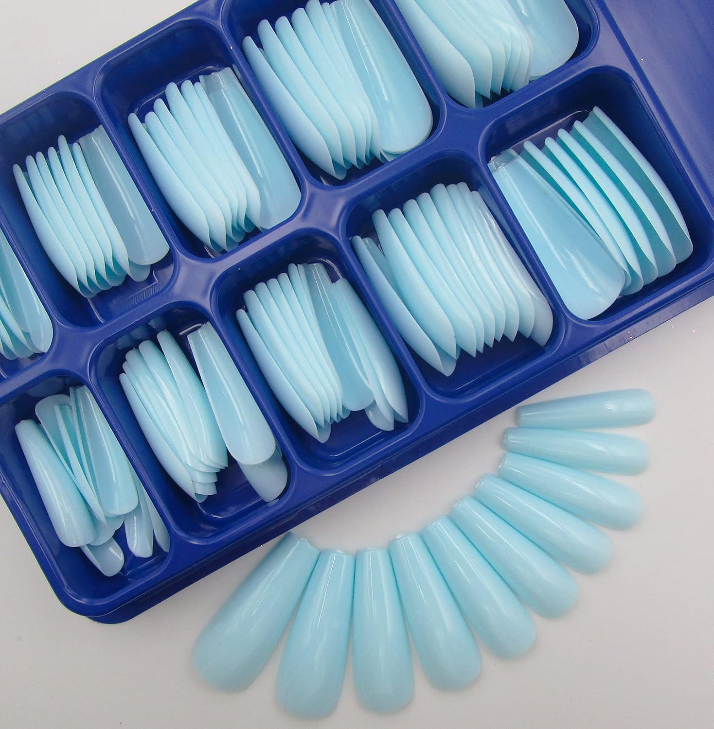 100pc Glossy Baby Blue Coffin Press on Nails for Women