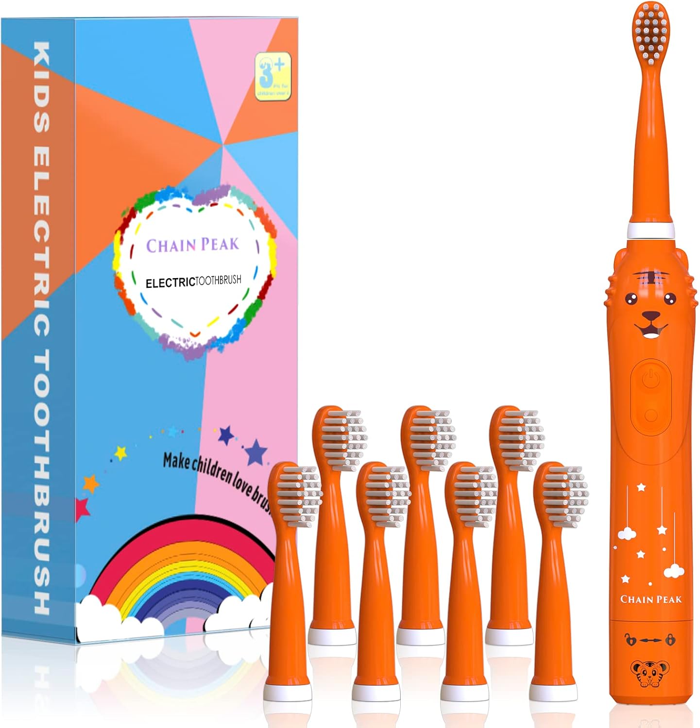 Tiger Cepillo de dientes eléctrico sónico para niños, niños y niñas de 3 a 12 años con recordatorio de 30 años, temporizador de 2 minutos, 6 modos, 8 cabezales de cepillo, recargable, soporte de pared