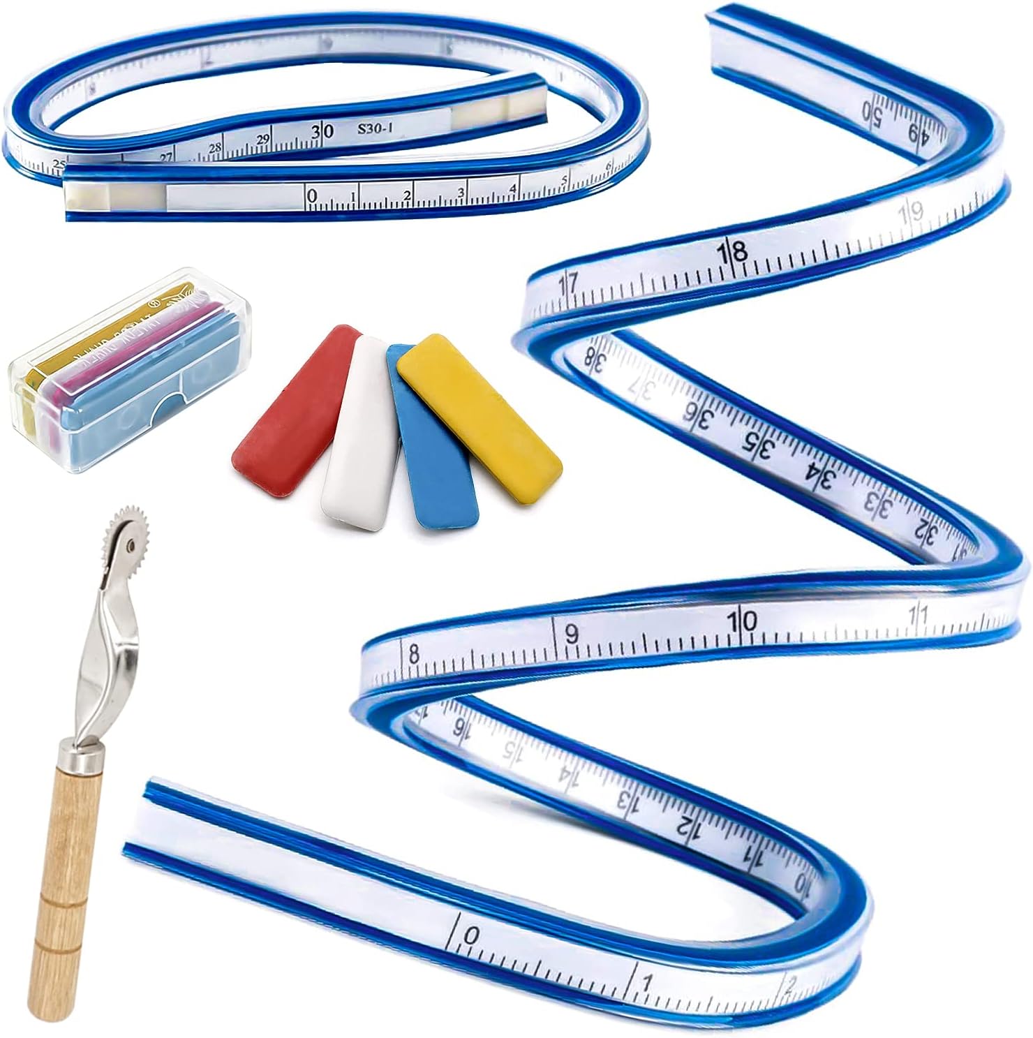 Flexible Curve Ruler 30cm & 50cm with Chalk for Garment, Engineering