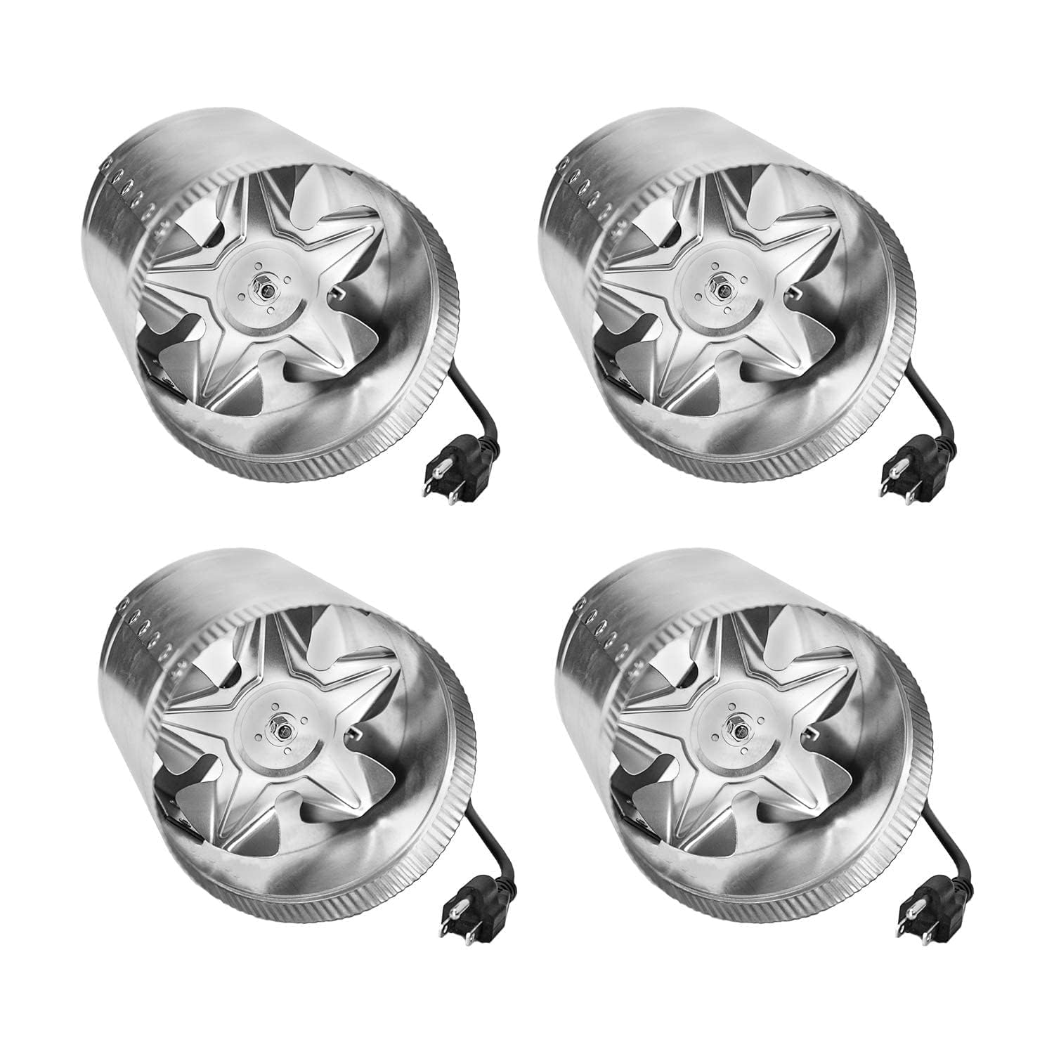 iPower 8 Inch Inline Duct Fan 420 CFM with Low Noise, Exhaust Booster HVAC Vent Blower in Grow Tent, Basements, Bathrooms and Kitchens, 4 Pack