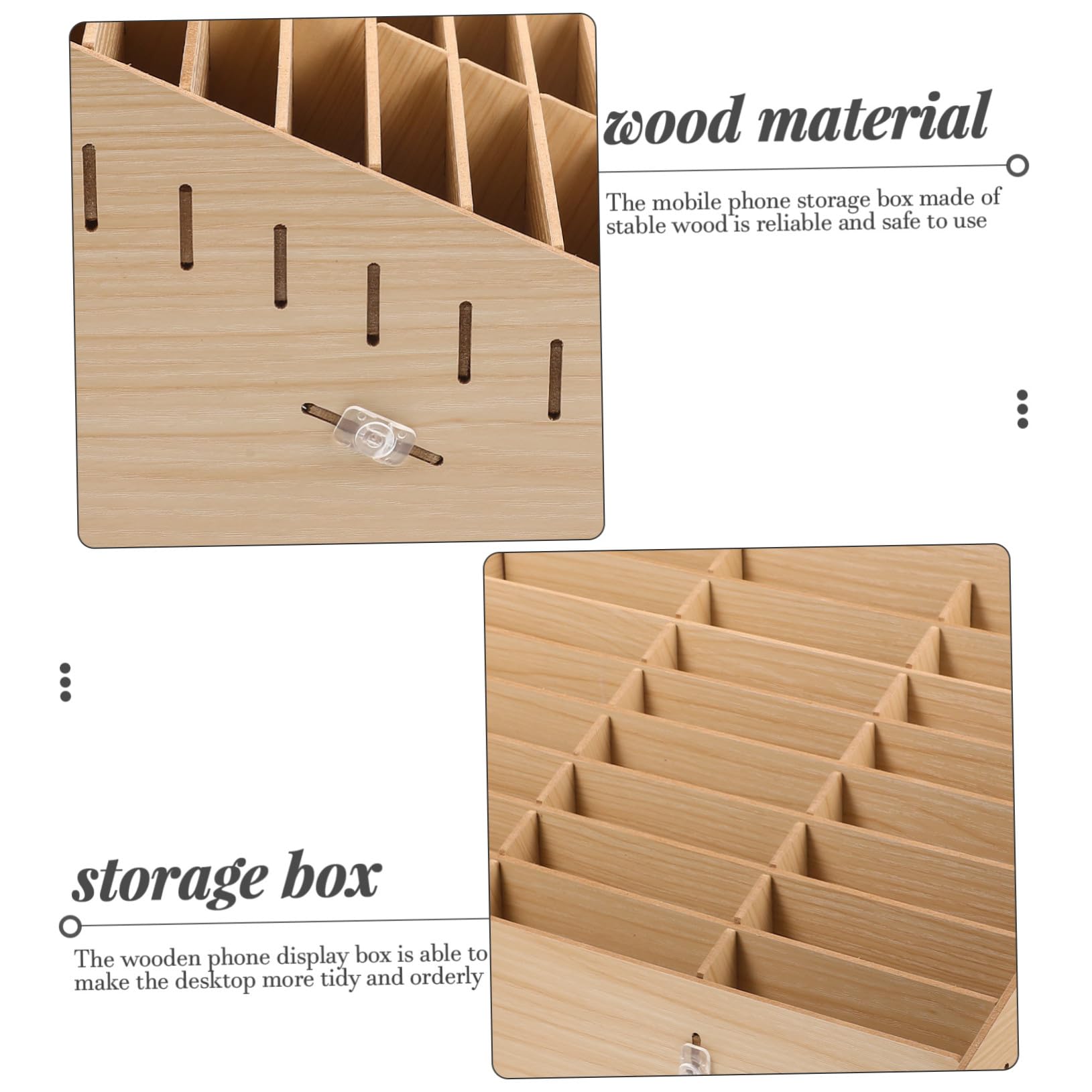Veemoon Caja de Almacenamiento de Madera Natural para Escritorio con Compartimentos Múltiples Organizador de Suministros y Gestión para Teléfonos Móviles y Objetos Pequeños Hogar y
