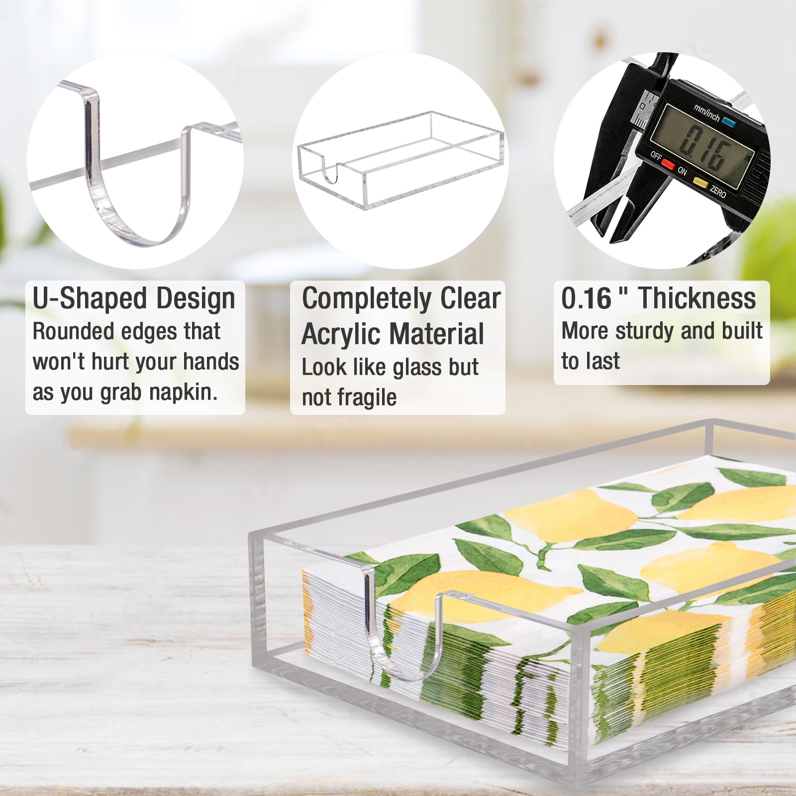 Servilletero, servilletero acrílico para mesa, soporte transparente para toallas de mano para baño, bandeja de servilletas de 9 x 5 x 1.8 pulgadas para cocina, cena, hotel, bandeja acrílica para