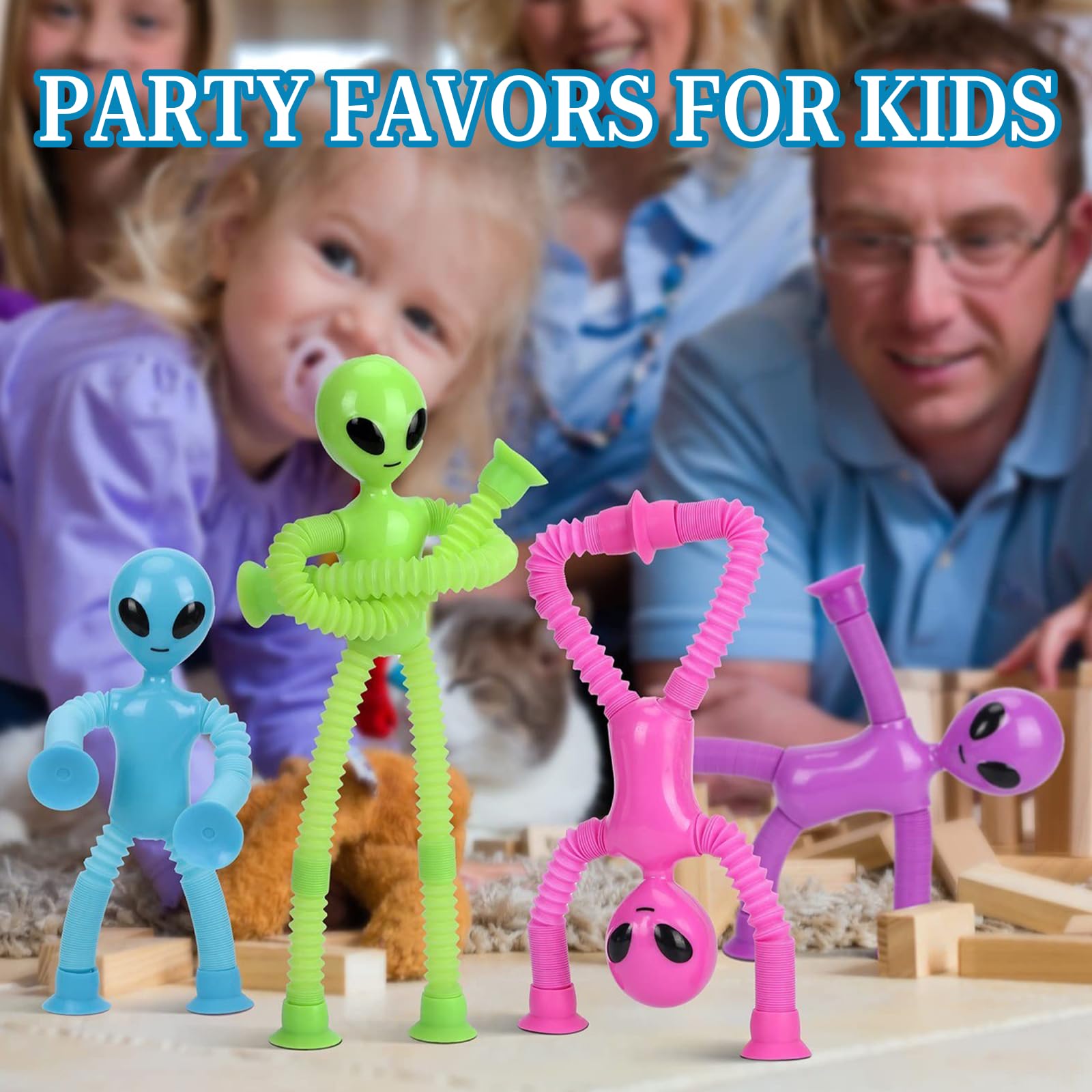 Jouets Sensoriels Extraterrestres à Ventouse | Lot De 4 | Membres Extensibles Pop Tube | Pour Enfants 2-6 Ans | Anti-Stress