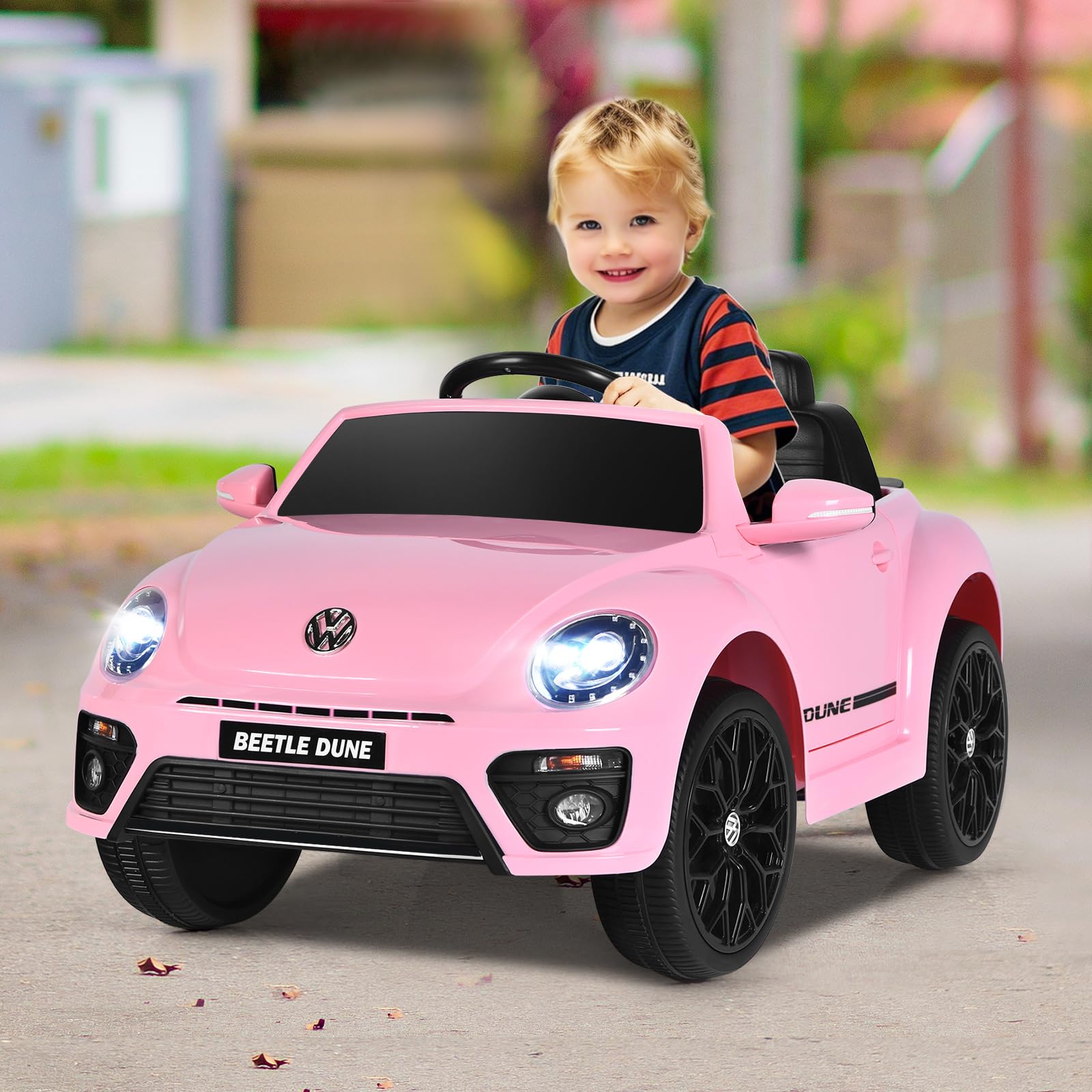 SOARS Macchina Elettrica per Bambini Volkswagen Beetle Maggiolino 12V con Telecomando, Auto Elettrico a Pedale, Veicoli con Musica, Fari LED e Clacson, 3-5km/h, Carico 30 kg, 3-8 Anni (Rosa)