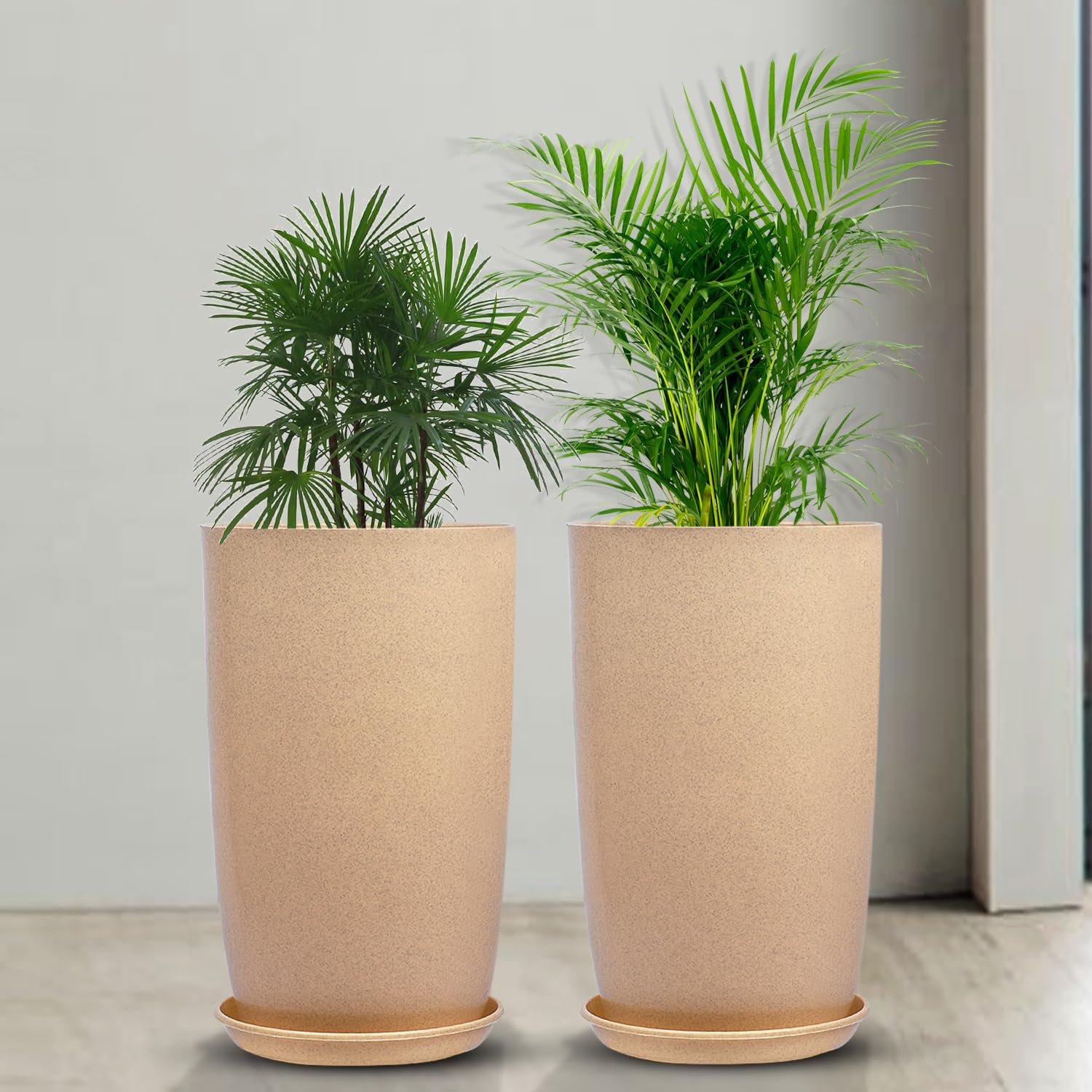 Kuber Industries Pack of 2 Flower Pot with Plate | 18 Inch Lightweight Polymers Indoor-Outdoor Plant Pots | Flower Pot Gamla for Home-Office & Garden | Planter for Living Room | Marble Emerald | Beige (B0CYQ5D8LH) Amazon Price History, Amazon Price Tracker