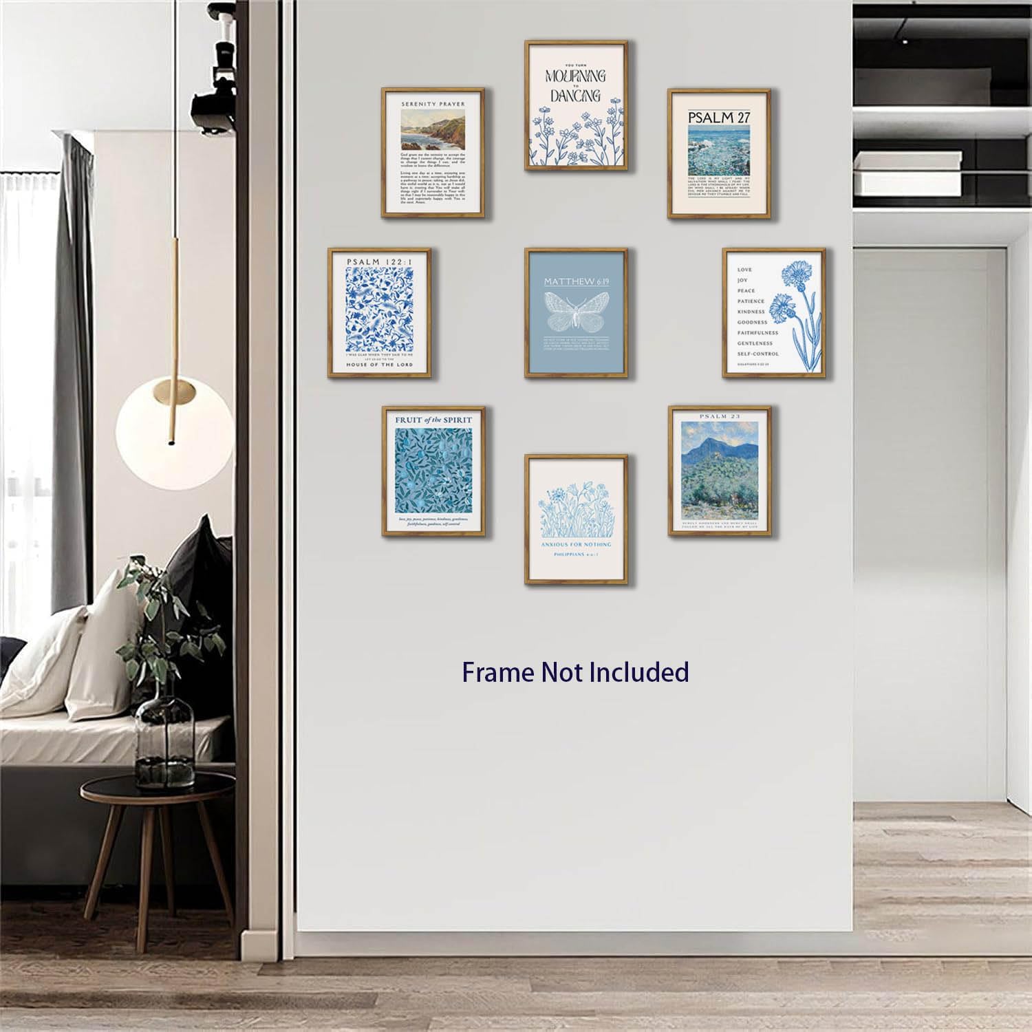 BingruiArt 9Pcs Christian Wall Art Blue Bible Verse Posters Jesus Canvas Retro Psalm 23 Scripture Vintage Artwork Religious Poster Pictures Prints for Living Room Bedroom 12x16in Unframed