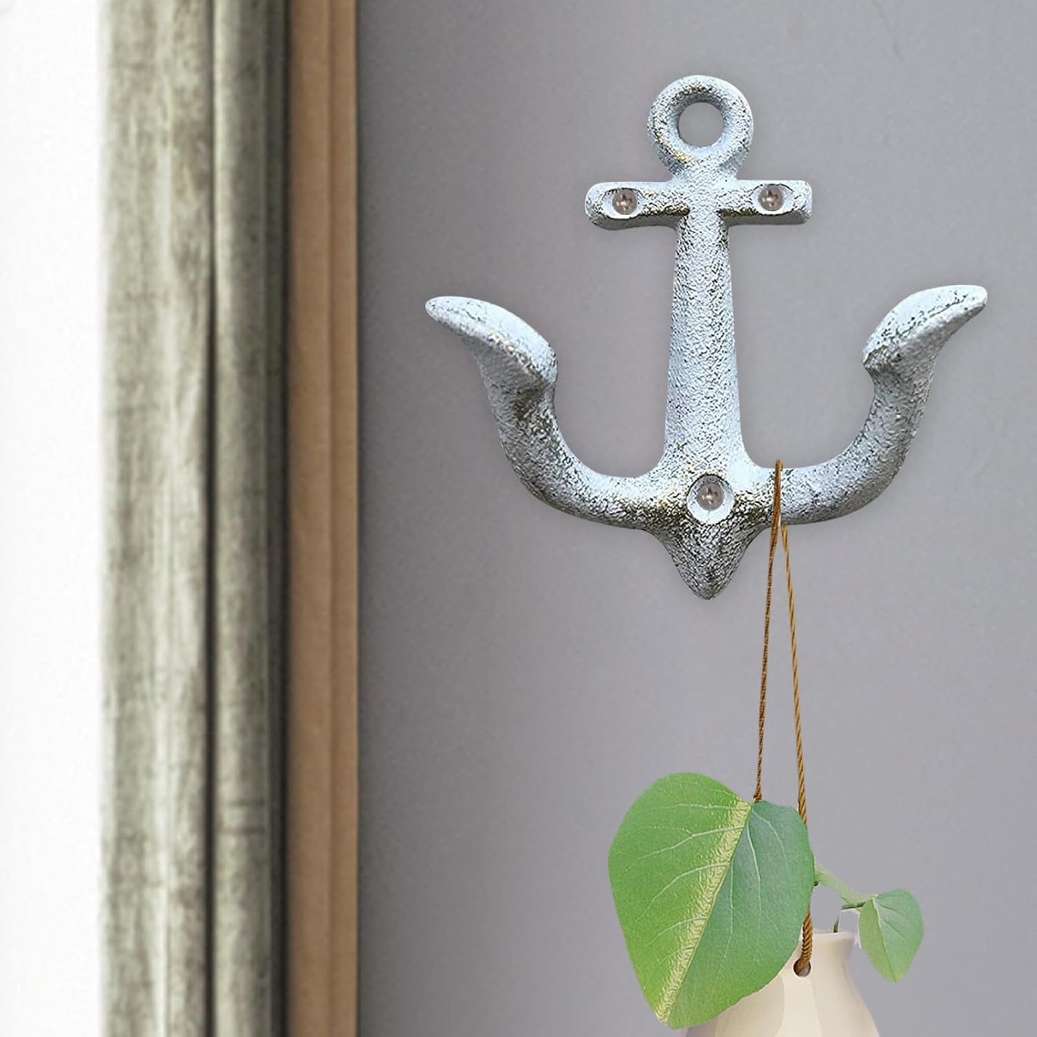 Notakia Vintage Cast Iron Nautical Anchor Wall Hooks Coastal Towel Hooks Decorative Wall Mounted Hanger for Beach House Lake House or Bathroom Decor Rustic Nautical Towel Rack (White, 1 Pack) - Image 9
