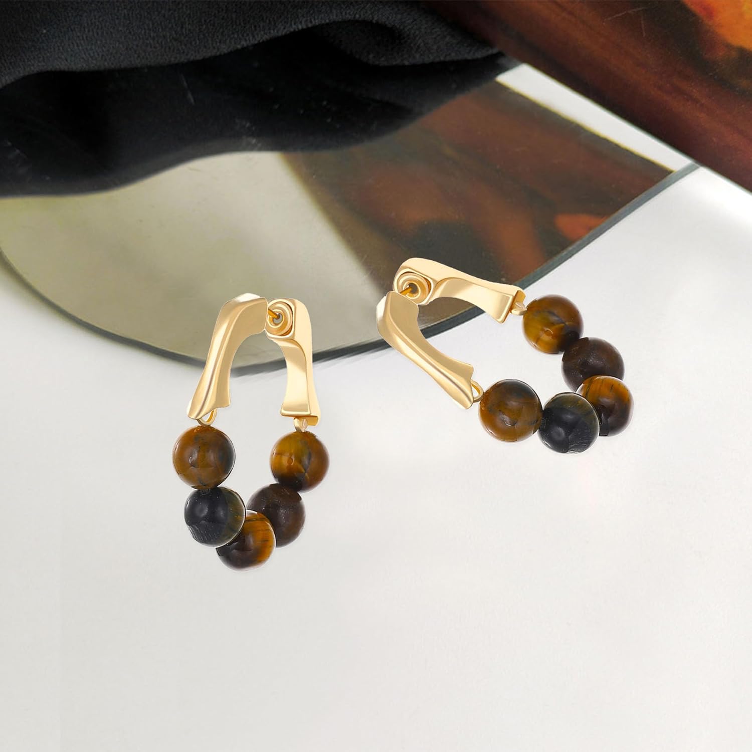 Boho Beaded Hoop Earrings for Women Bohemian Bead Mixed Color Huggie Earrings for Women - Image 6