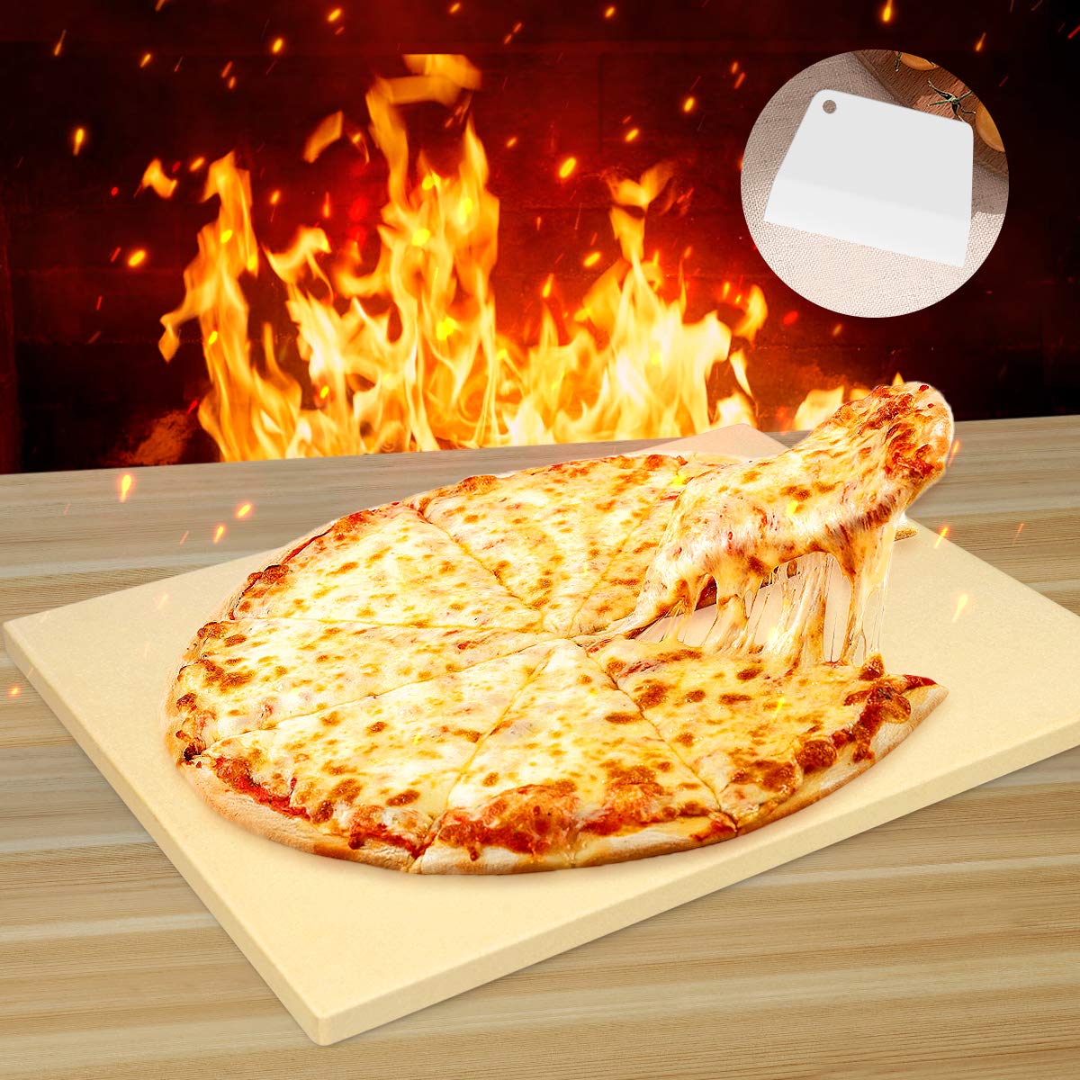 Pizza Stone for Oven and Grill/BBQ Cook, Food Grade Cordierite Baking Stone with Free Pizza Scraper, High Tem