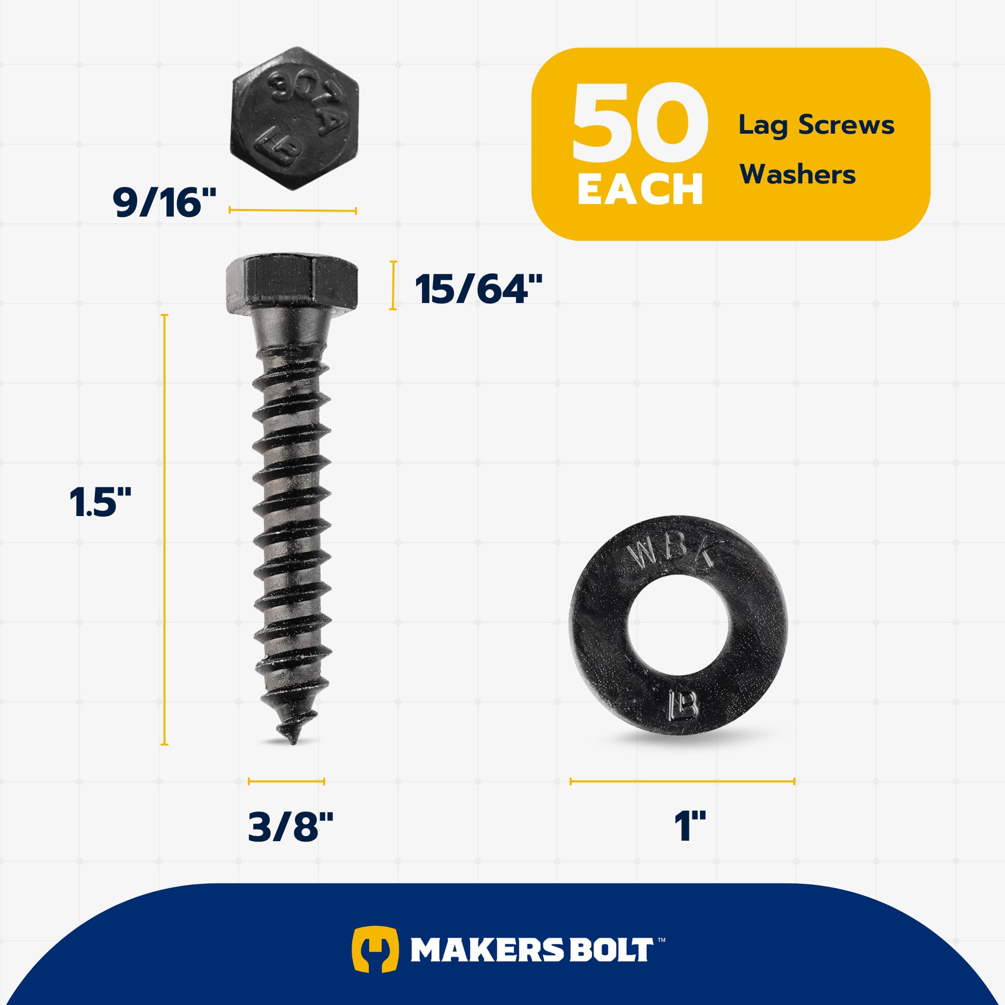 Lag Screws - 50 Pack, Black Ruspert Coating -2 Lag Screws - 50 Pack, Black Ruspert Coating -2