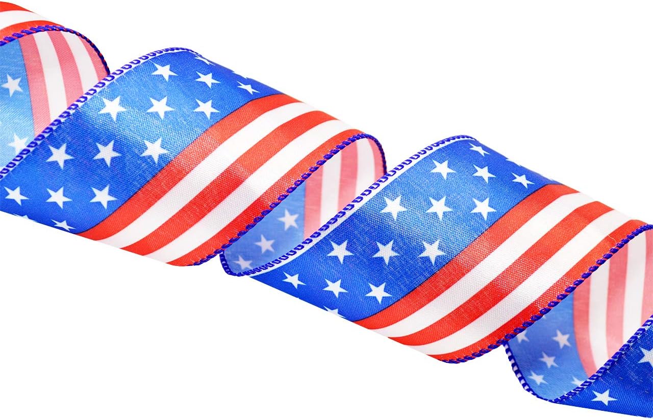 Morex Ribbon Stars and Stripes Wired Satin Ribbon Spool, 2-1/2-Inch by 3-Yard, Red/White/Blue
