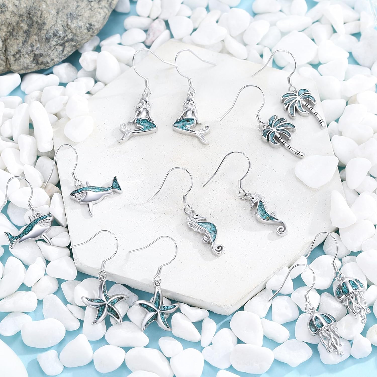 Ocean Earrings 925 Sterling Silver Turquoise Sea Animal Dangle Drop Earrings Beach Themed Jewelry Gifts for Women Girls - Image 3