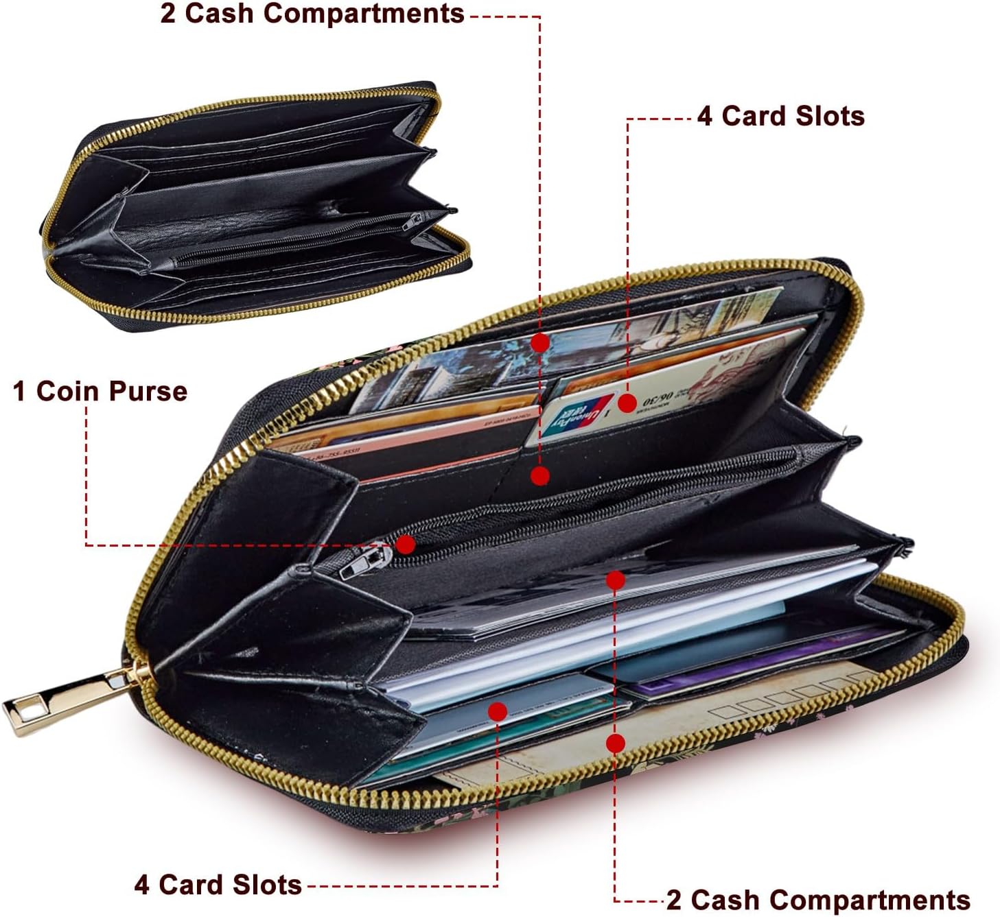 Wristlet Wallet for Women Teen Girls RFID Blocking Credit Card Holder with Removable Wristlet, Leather Phone Wallet Clutch Large Capacity Ladies Travel Purse-Midnight Flowers - Image 2