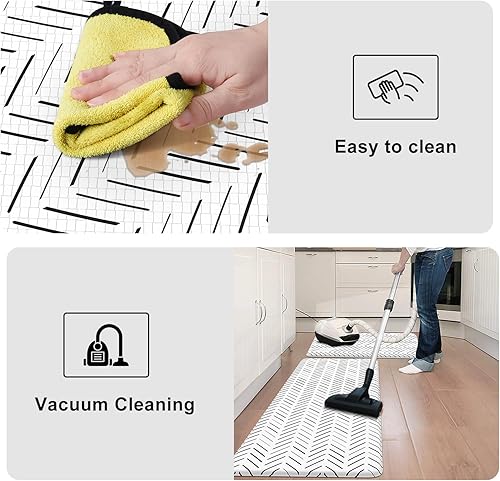 Miniatura 5 de KIMODE Juego de 2 tapetes de cocina antifatiga, tapetes de cocina antideslizantes, acolchados y geométricos para lavandería, oficina, fregadero,