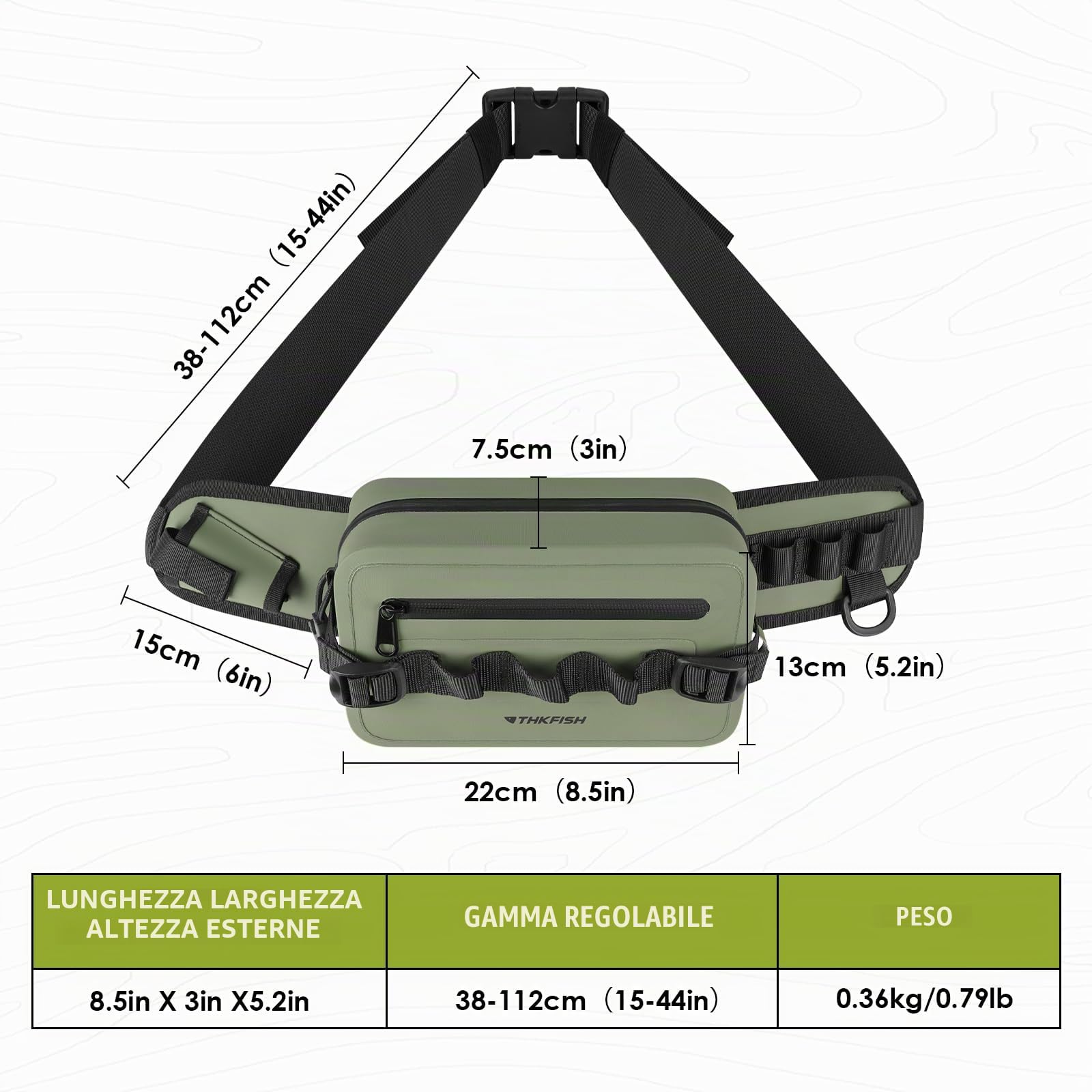THKFISH Marsupio impermeabile per attrezzatura da pesca, con chiusura ermetica con cerniera, IPX8, impermeabile, con cinghia regolabile, per pesca a mosca, kayak