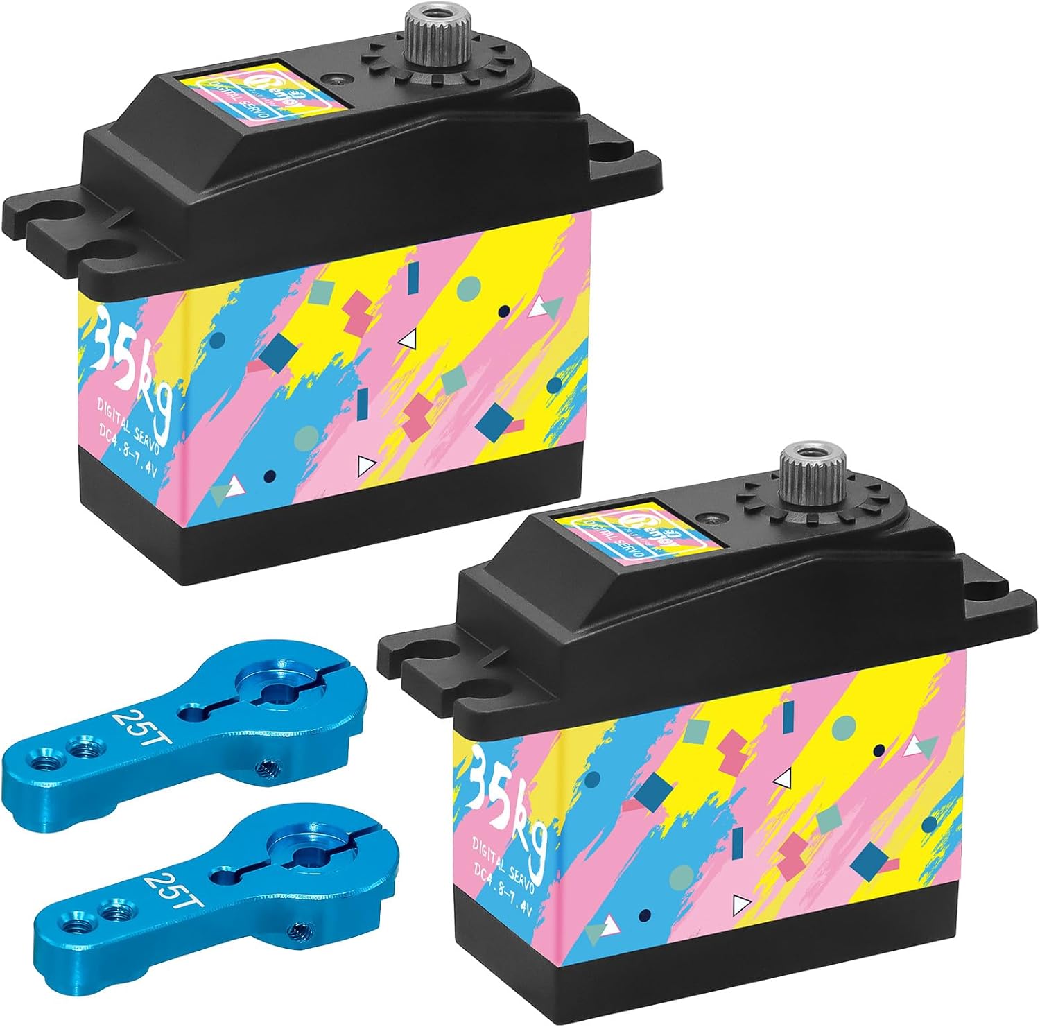 2 Pieces RC Digital Servo, 35KG Steel Gear Servo High Torque Servo with 25T Servo Arm for 1/12 1/10 RC Crawler Car Robot Boat, Colorful Painted