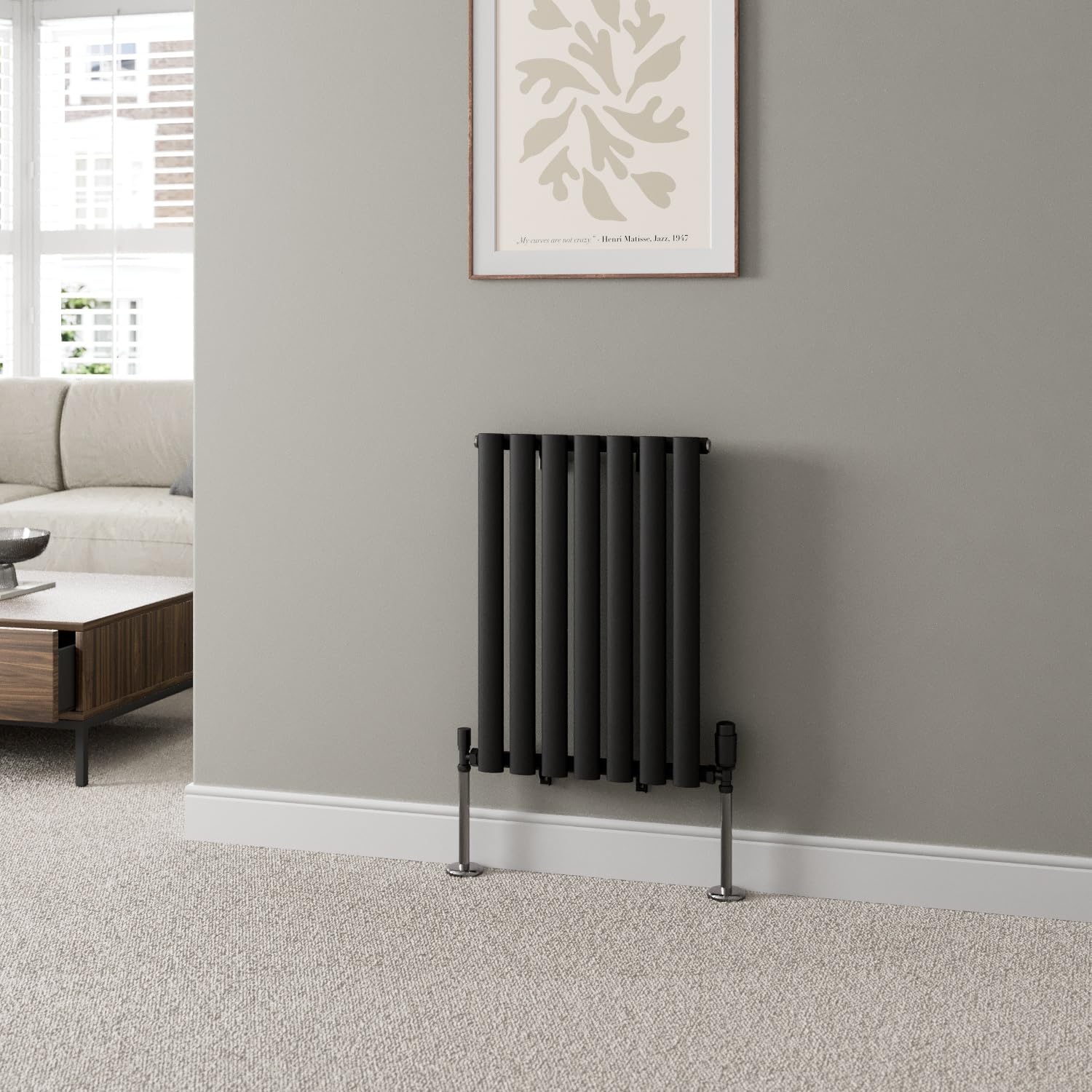 DuraTherm® 600 x 420mm Black Horizontal Designer Radiator Single Column Oval Tube Modern Central Heating Panel Bathroom Radiators