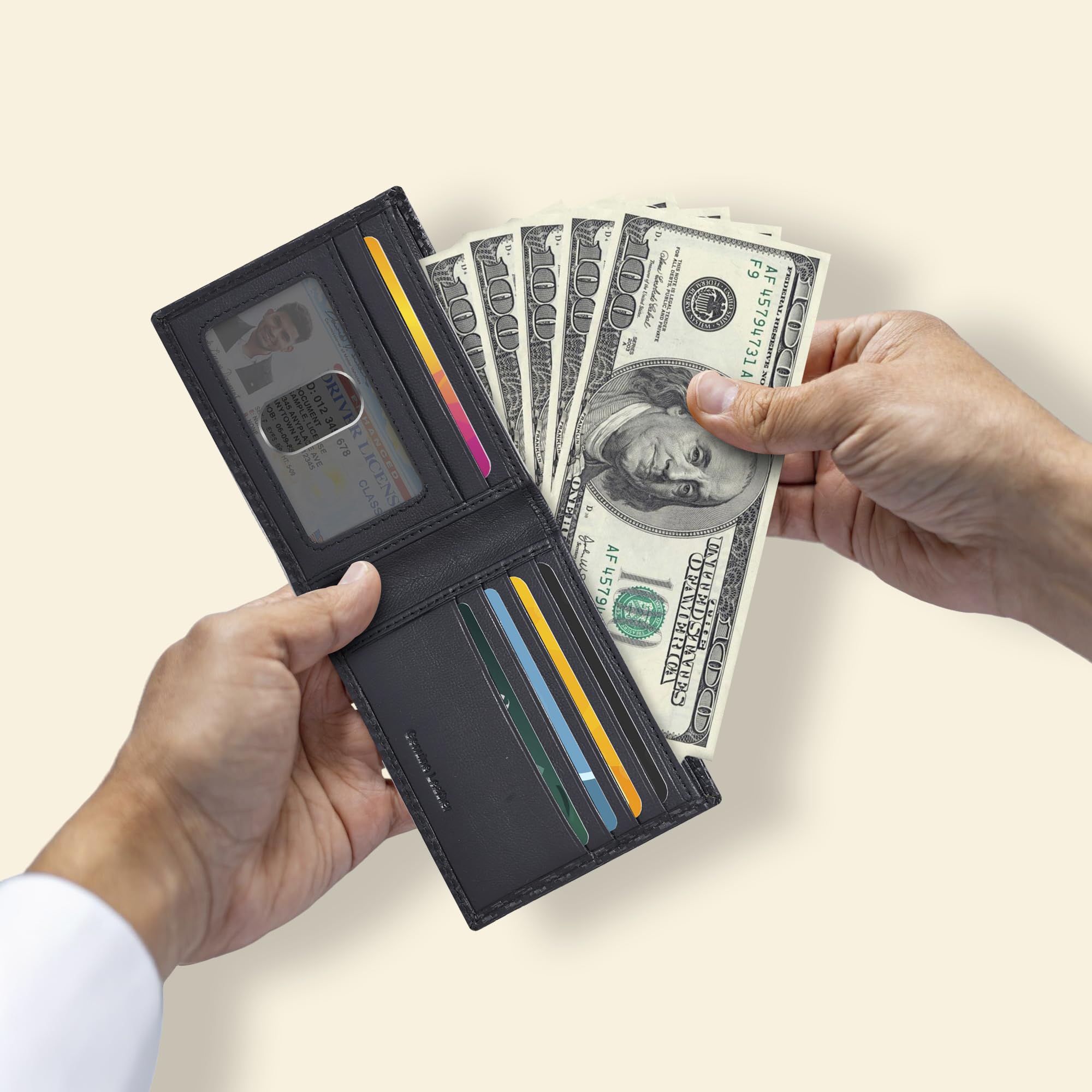 Men's Slim RFID Blocking Leather Wallet – Carbon Fiber & Faux Leather Money Clip Card Holder