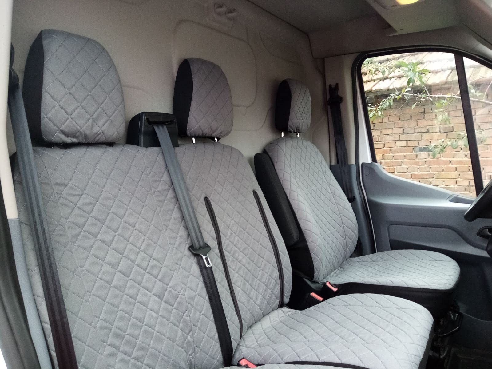 coprisedili anteriori 2+1 per veicoli con guida a sinistra, tutti grigi, in microfibra, progettati per adattarsi a FORD TRANSIT CUSTOM 2015+, cabina piccola