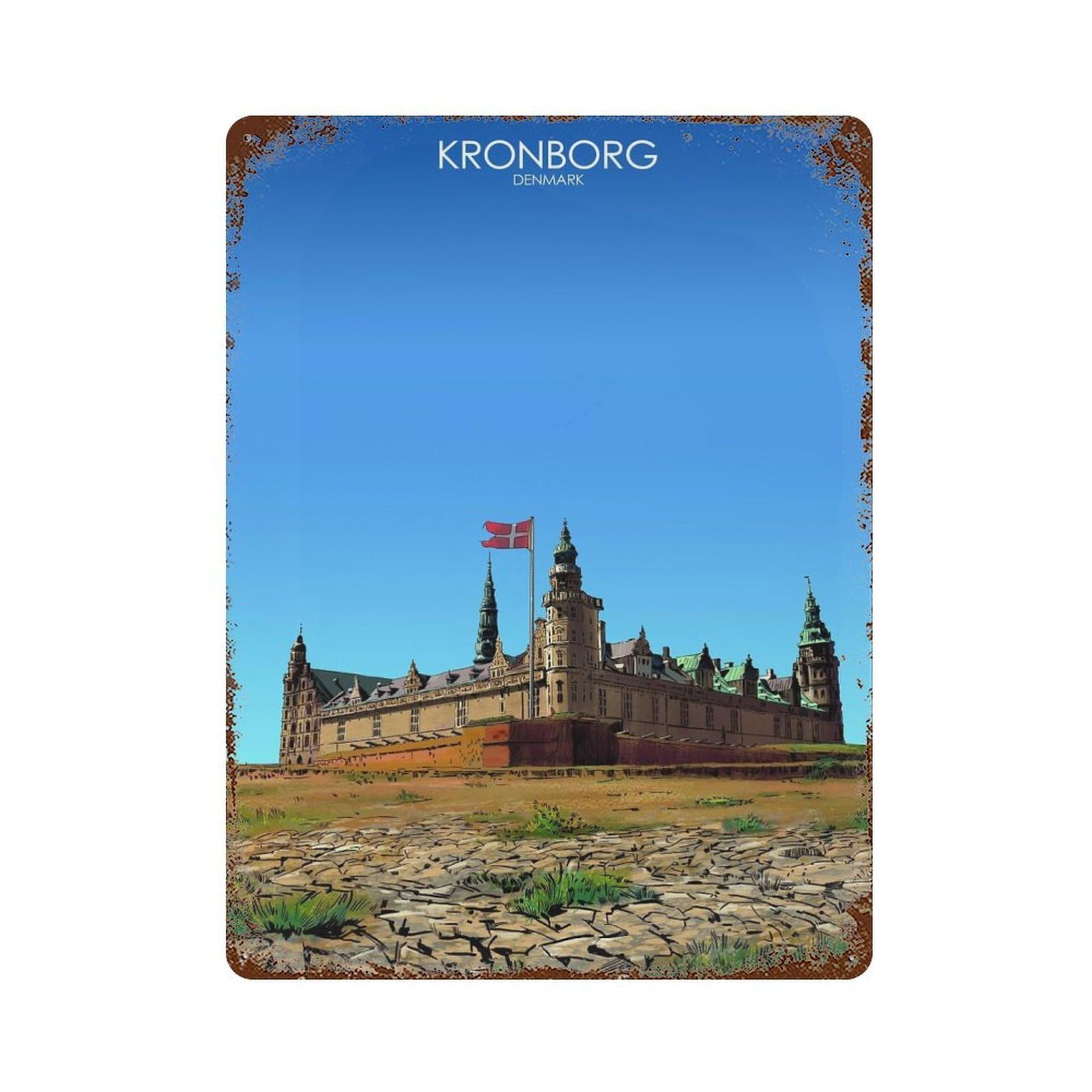 Kronborg in Denmark Rustic Tin Plaque 15.7"x11.8", Ideal for Shed, Workshop And Garage Wall Decor