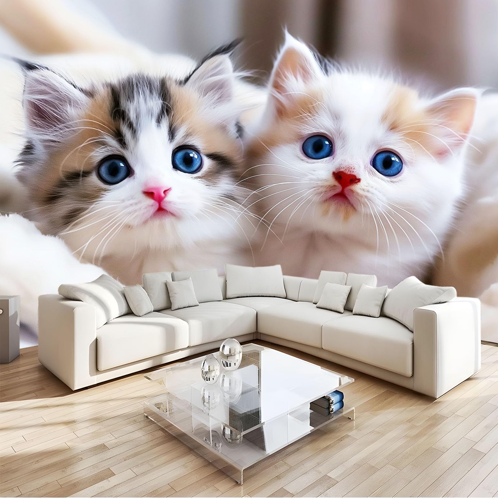 Tableaux photo muraux chats 3D en intissé haut de gamme pour salon