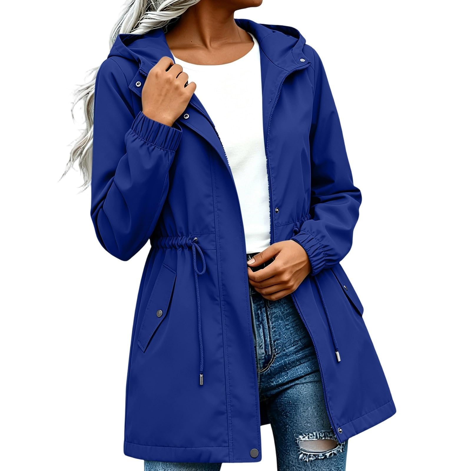 Chubasquero para mujer impermeable y ligero con capucha ajustable 7