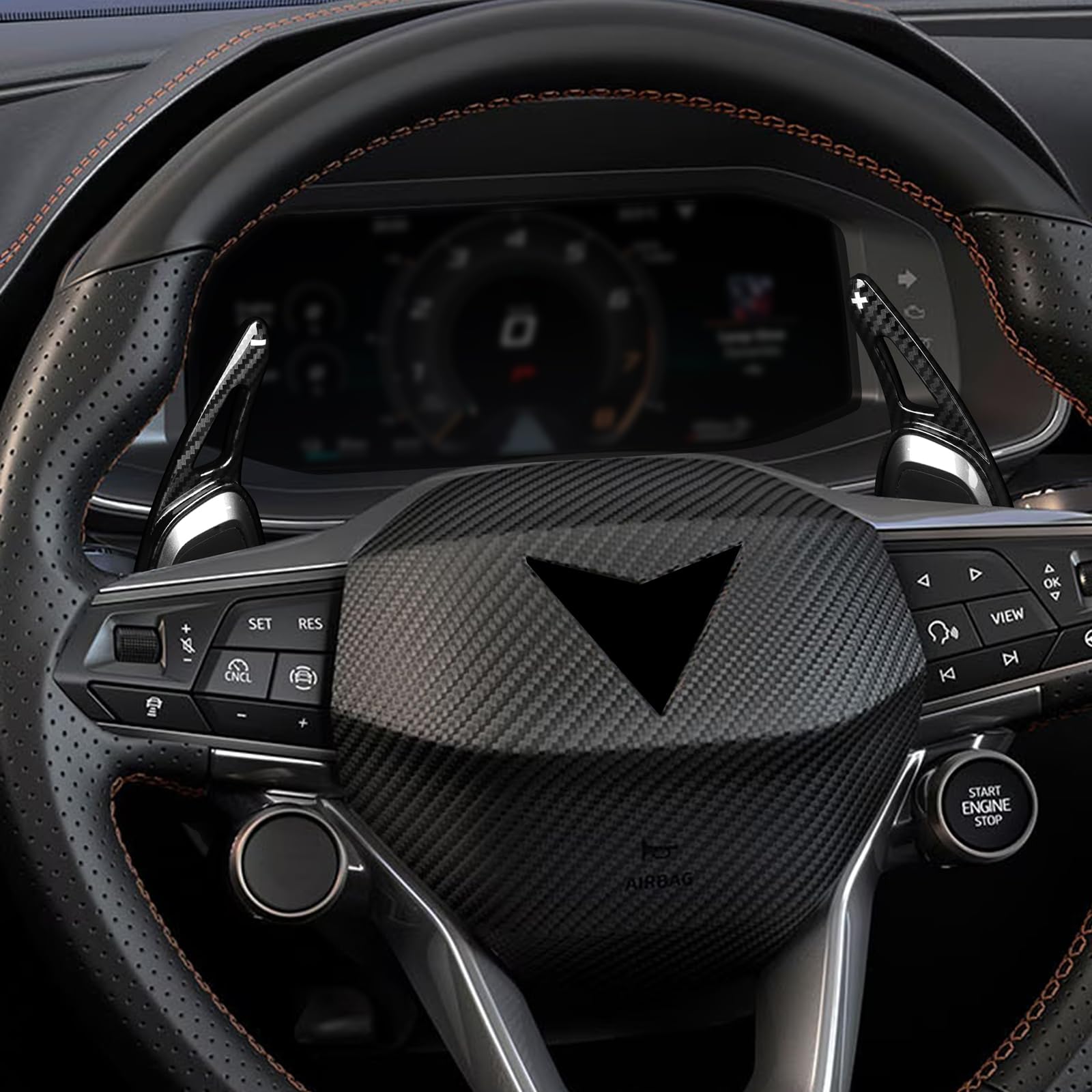KUNGKIC Extensión de balancín de volante ABS para Seat Cupra Leon Ateca Formentor 2021 2022 2023 2024 2025 (patrón negro de fibra de carbono)