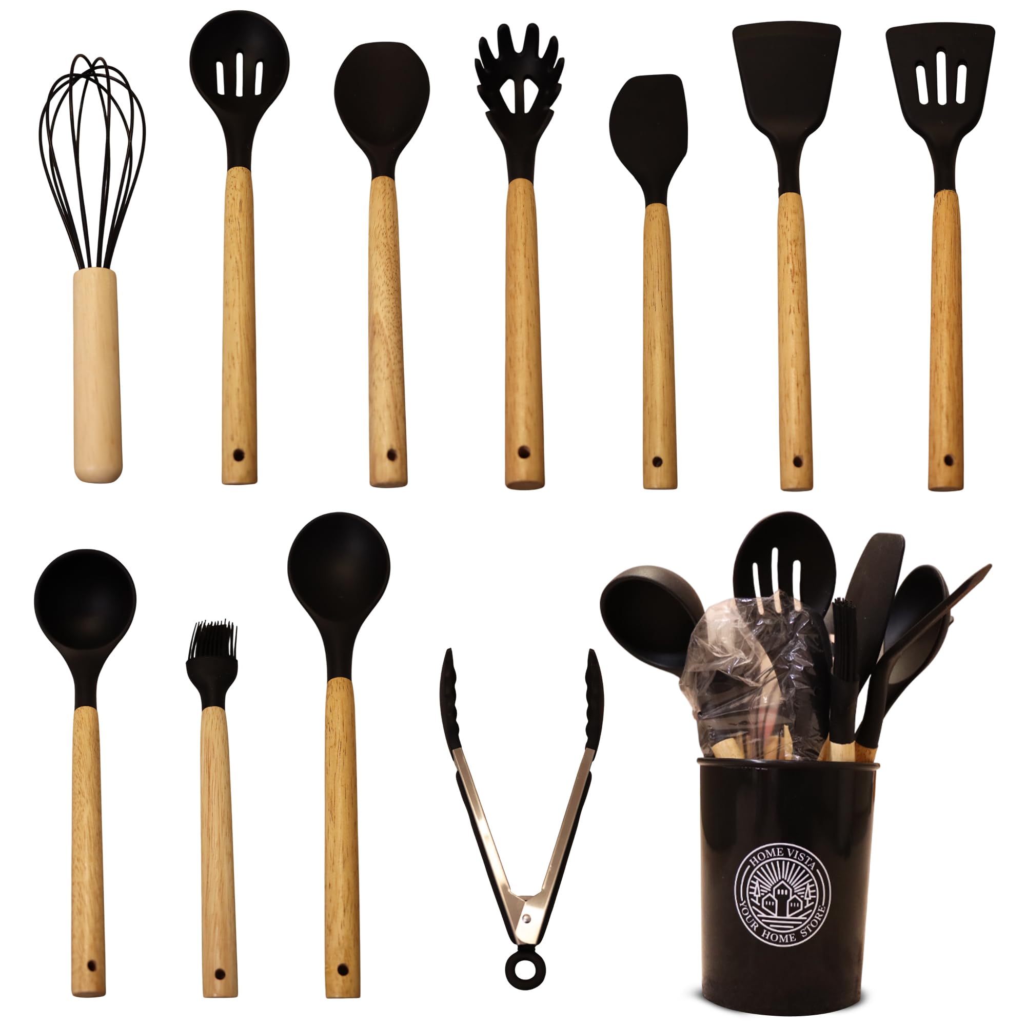 12 Pcs Silicone Cooking Utensils Set with Holder – Heat Resistant, BPA-Free Tools for Non-Stick Cookware – Ideal for Homes, Daily Cooking & Gifting – Black Kitchen Set — view 8