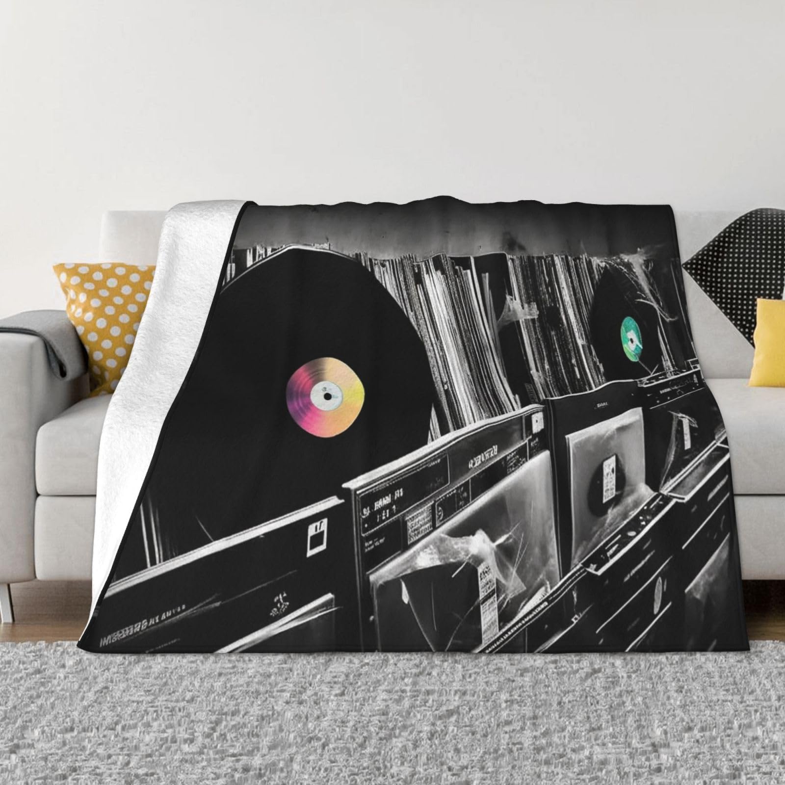 Couverture polaire en flanelle douce et jeté de lit réversible motif vinyle