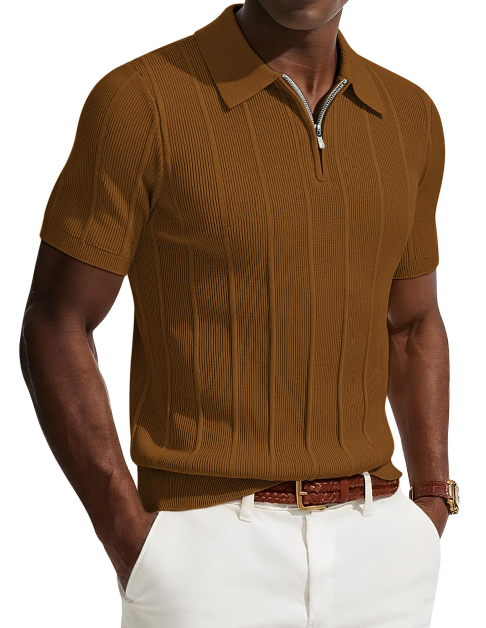 PJ PAUL JONES Poloshirt Herren Kurzarm mit Reißverschluss Strick Polo Shirts Sommer T Shirt