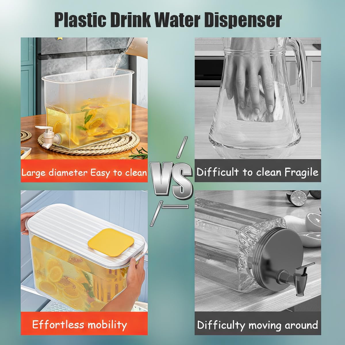 1 Gallon Plastic Drink Dispenser, 2 Juice Dispenser for Fridge, Water Dispenser with Spigot and Filter Screen, Beverage Dispensers, Cold Drink Jug for Christmas Party Supplies - Image 7