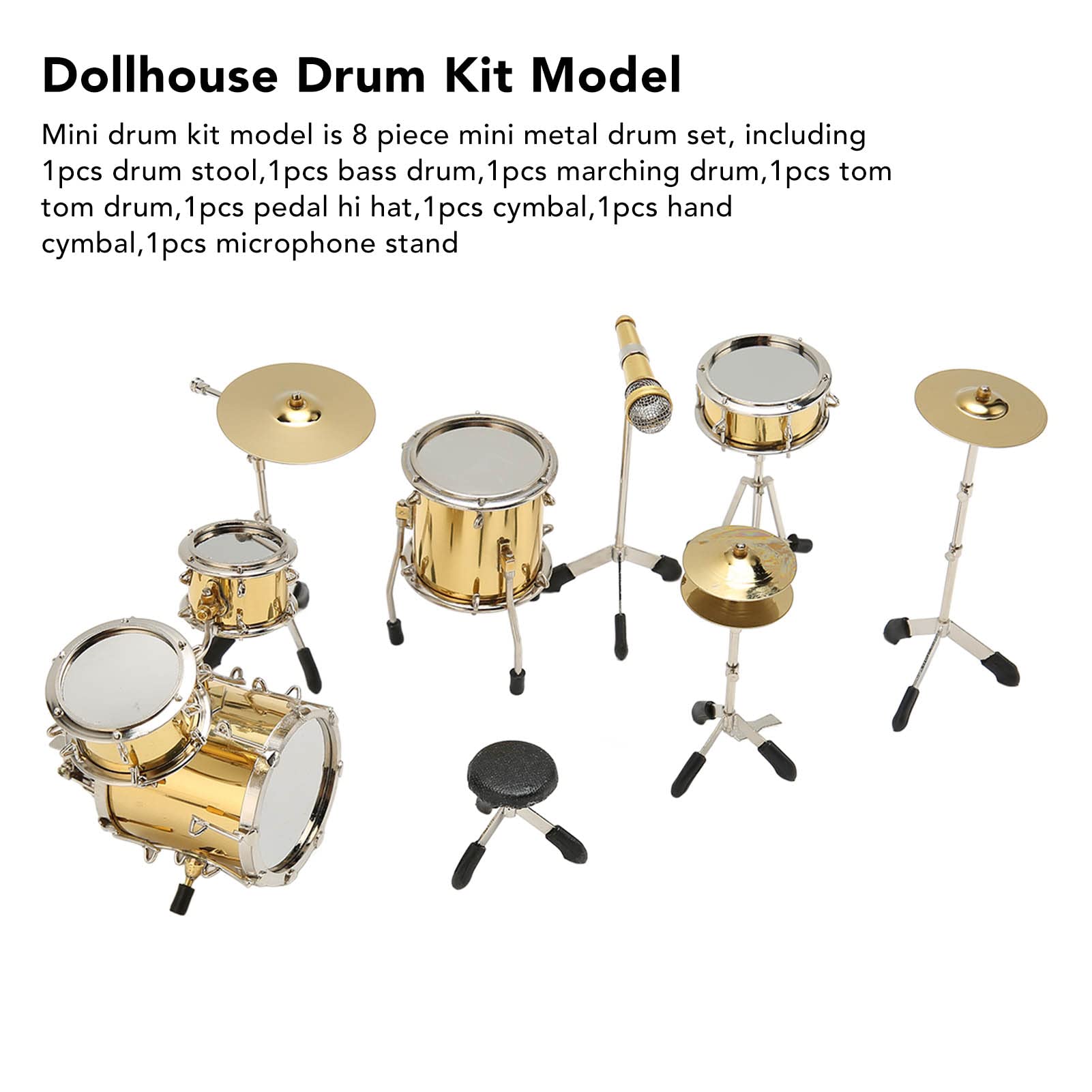 HERCHR Mini Kit De Batería De 8 Uds., Instrumento Musical En Miniatura, Juego De Batería, Decoración De Instrumentos Pequeños De Metal De Escritorio para Decoración del Hogar
