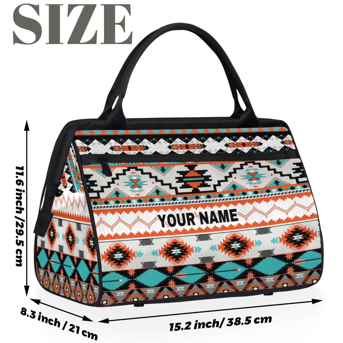 Personalized Custom Duffel Bags for Women Men, Personalized Customized Travel Duffel Bag, Waterproof Sports Gym Bag Weekender Overnight Bag Carry On Tote Bag, Colorful Ethnic Aztec Geometric